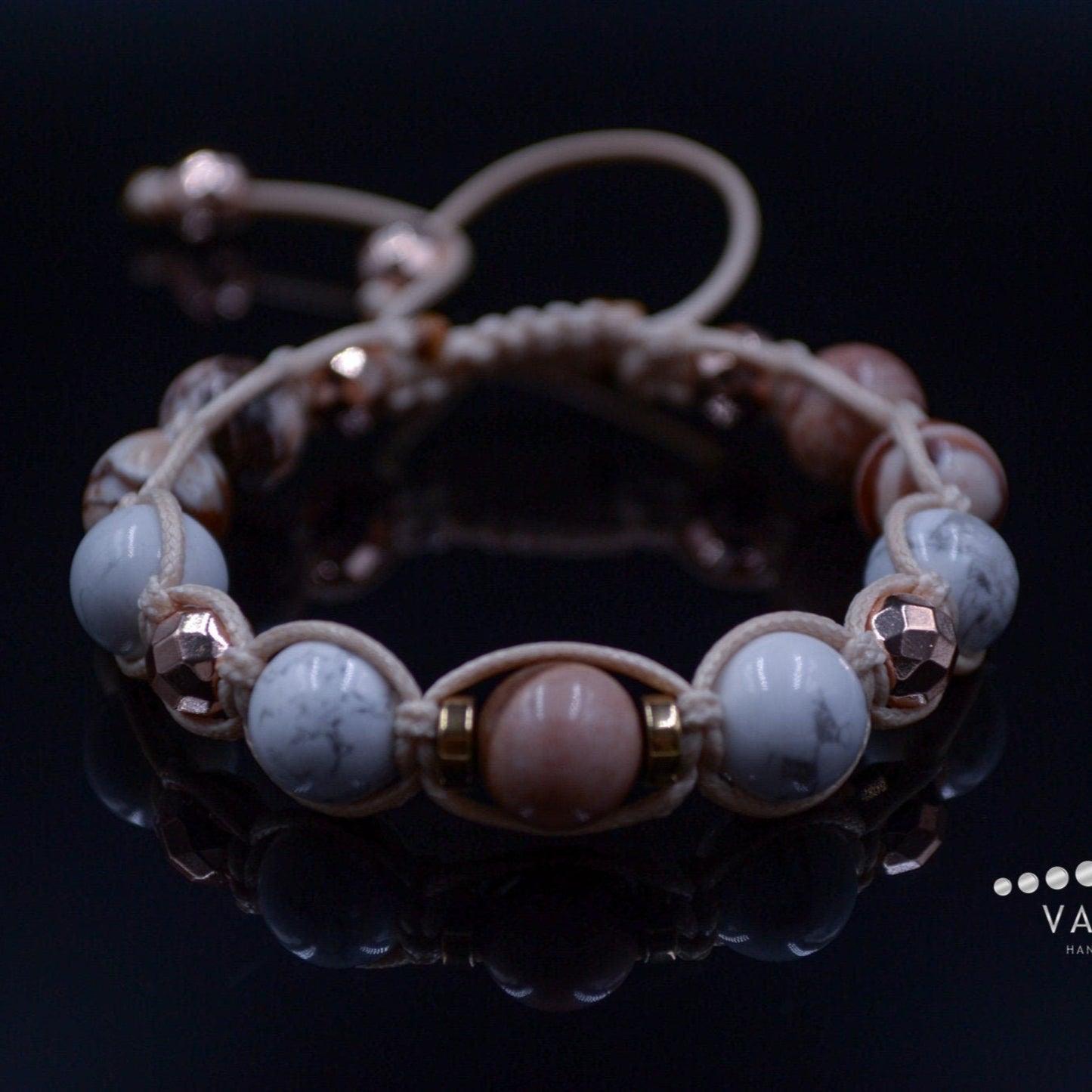 White Howlite Bracelet for Women Women's Jasper Bracelet Macrame Hematite Beaded Bracelet Gift for Woman Adjustable Crystal Bracelet - Shamballa Bracelet - Birthstone Bracelet - Gemstone Bracelet Men - Chakra Bracelet - Macrame Bracelet - Healing Bracelet - Valinde