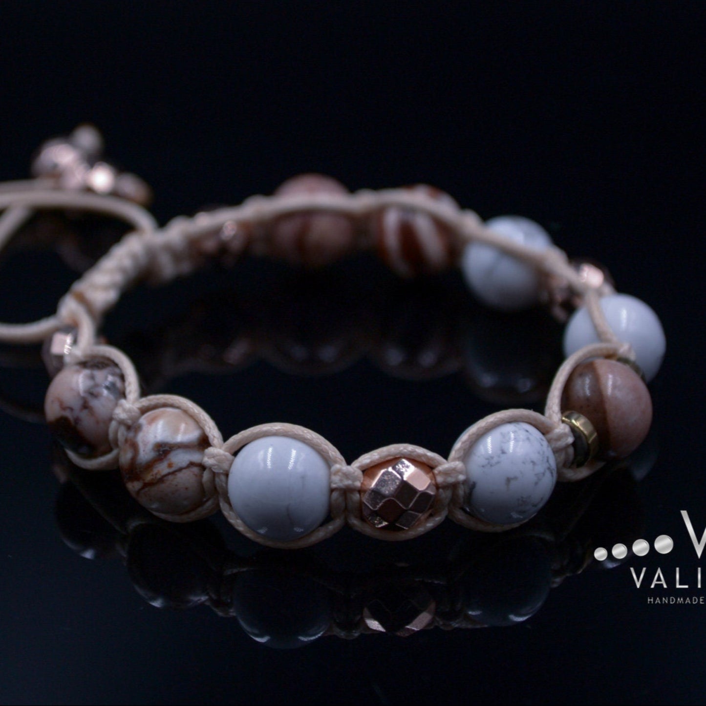 White Howlite Bracelet for Women Women's Jasper Bracelet Macrame Hematite Beaded Bracelet Gift for Woman Adjustable Crystal Bracelet - Shamballa Bracelet - Birthstone Bracelet - Gemstone Bracelet Men - Chakra Bracelet - Macrame Bracelet - Healing Bracelet - Valinde