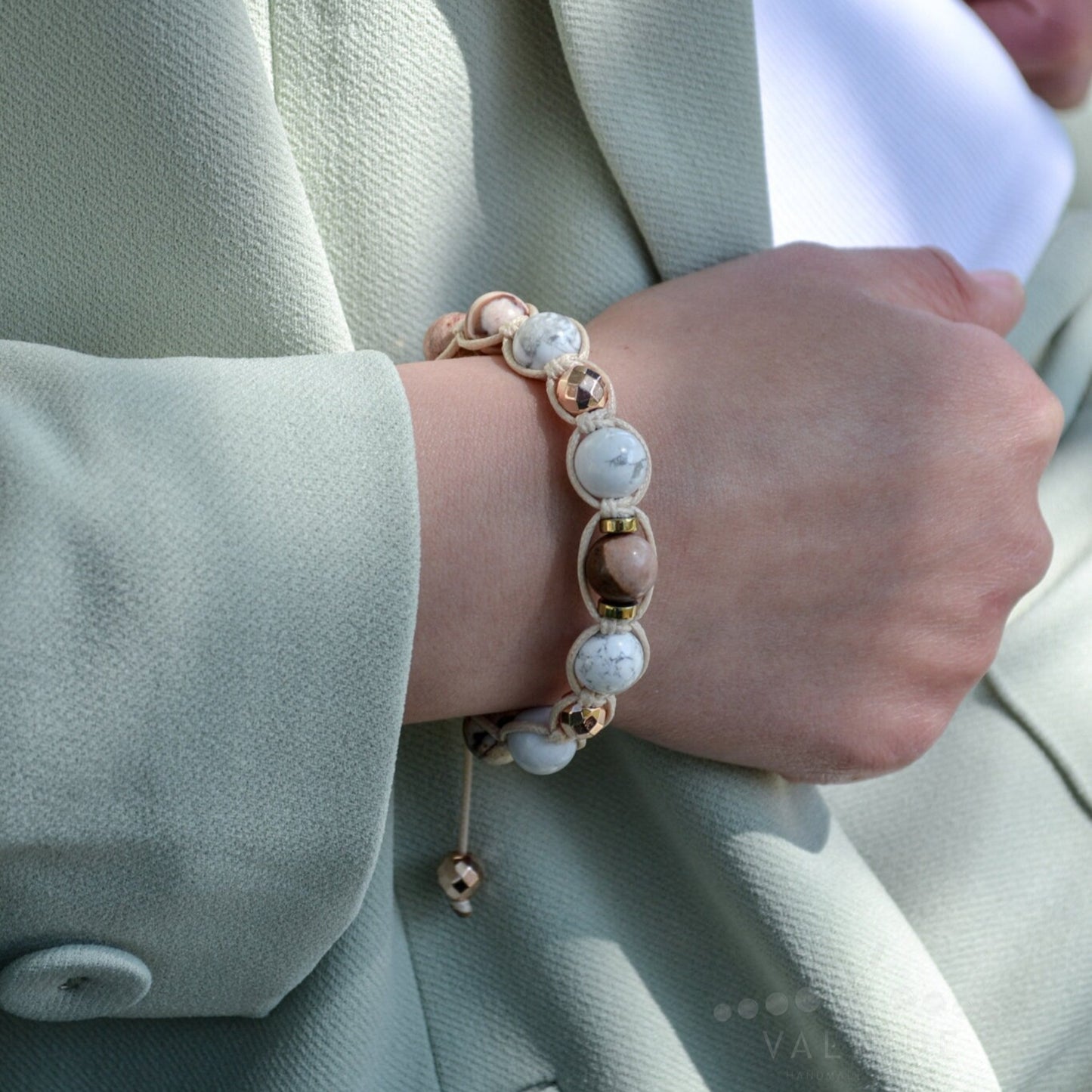White Howlite Bracelet for Women Women's Jasper Bracelet Macrame Hematite Beaded Bracelet Gift for Woman Adjustable Crystal Bracelet - Shamballa Bracelet - Birthstone Bracelet - Gemstone Bracelet Men - Chakra Bracelet - Macrame Bracelet - Healing Bracelet - Valinde