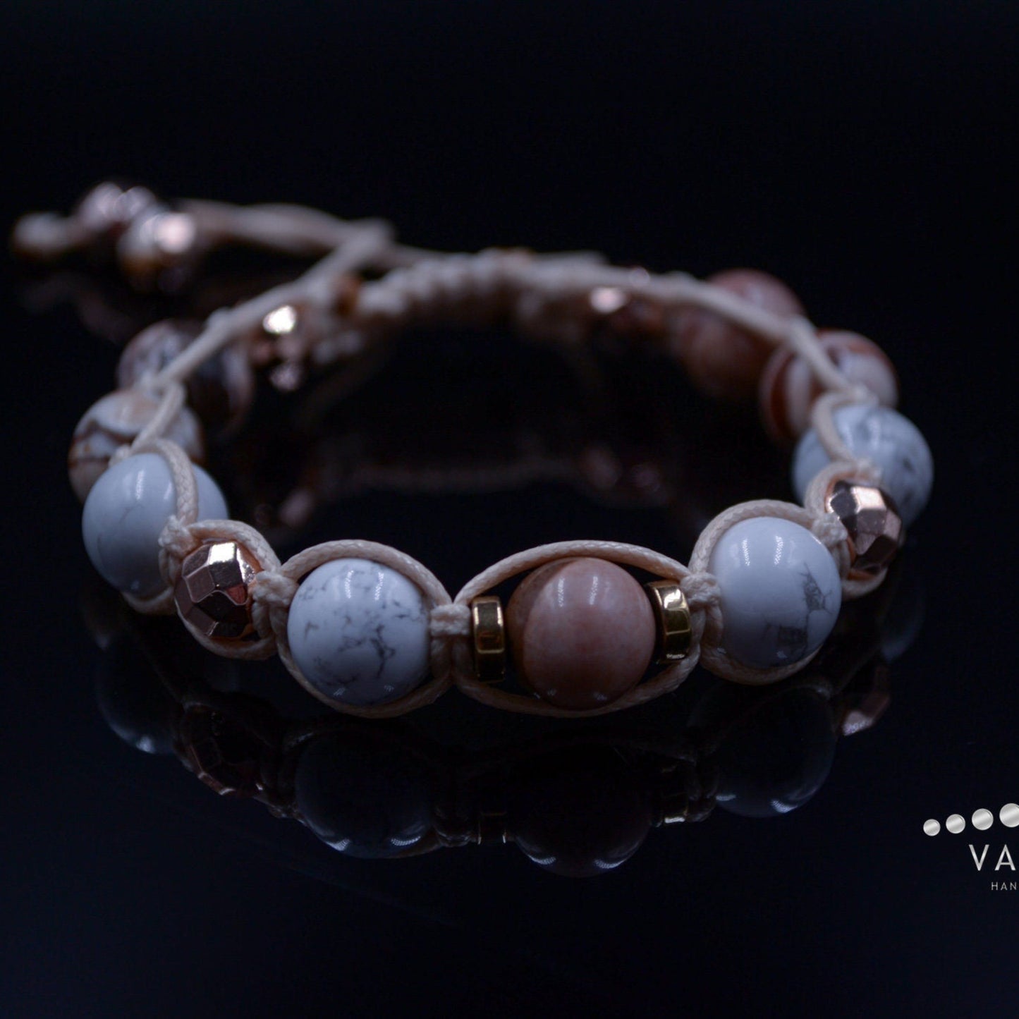 White Howlite Bracelet for Women Women's Jasper Bracelet Macrame Hematite Beaded Bracelet Gift for Woman Adjustable Crystal Bracelet - Shamballa Bracelet - Birthstone Bracelet - Gemstone Bracelet Men - Chakra Bracelet - Macrame Bracelet - Healing Bracelet - Valinde