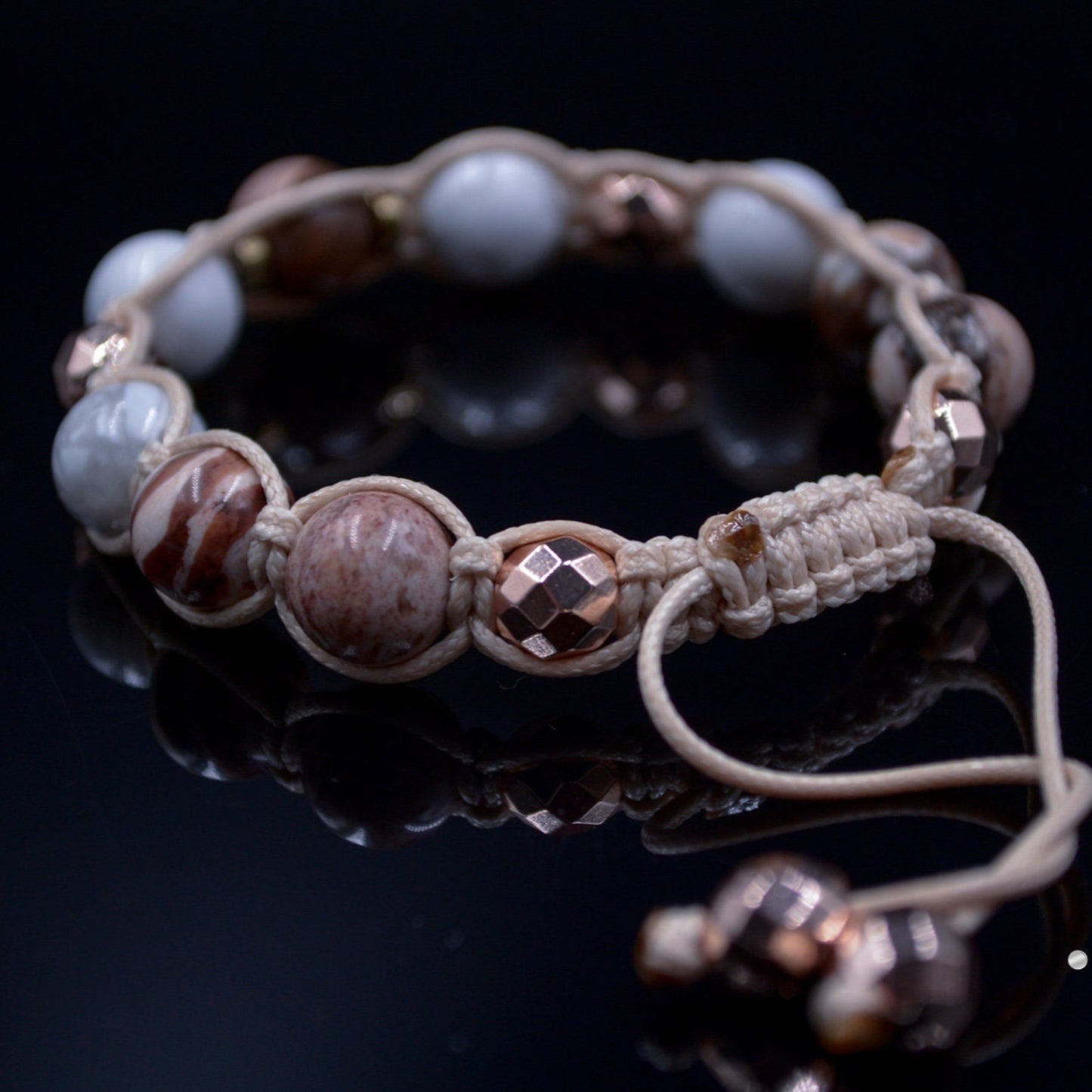 White Howlite Bracelet for Women Women's Jasper Bracelet Macrame Hematite Beaded Bracelet Gift for Woman Adjustable Crystal Bracelet - Shamballa Bracelet - Birthstone Bracelet - Gemstone Bracelet Men - Chakra Bracelet - Macrame Bracelet - Healing Bracelet - Valinde