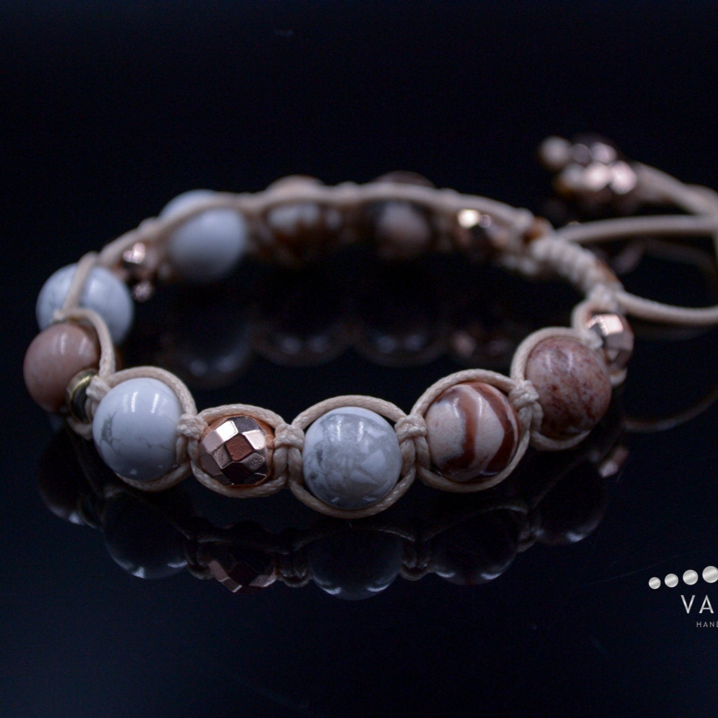 White Howlite Bracelet for Women Women's Jasper Bracelet Macrame Hematite Beaded Bracelet Gift for Woman Adjustable Crystal Bracelet - Shamballa Bracelet - Birthstone Bracelet - Gemstone Bracelet Men - Chakra Bracelet - Macrame Bracelet - Healing Bracelet - Valinde