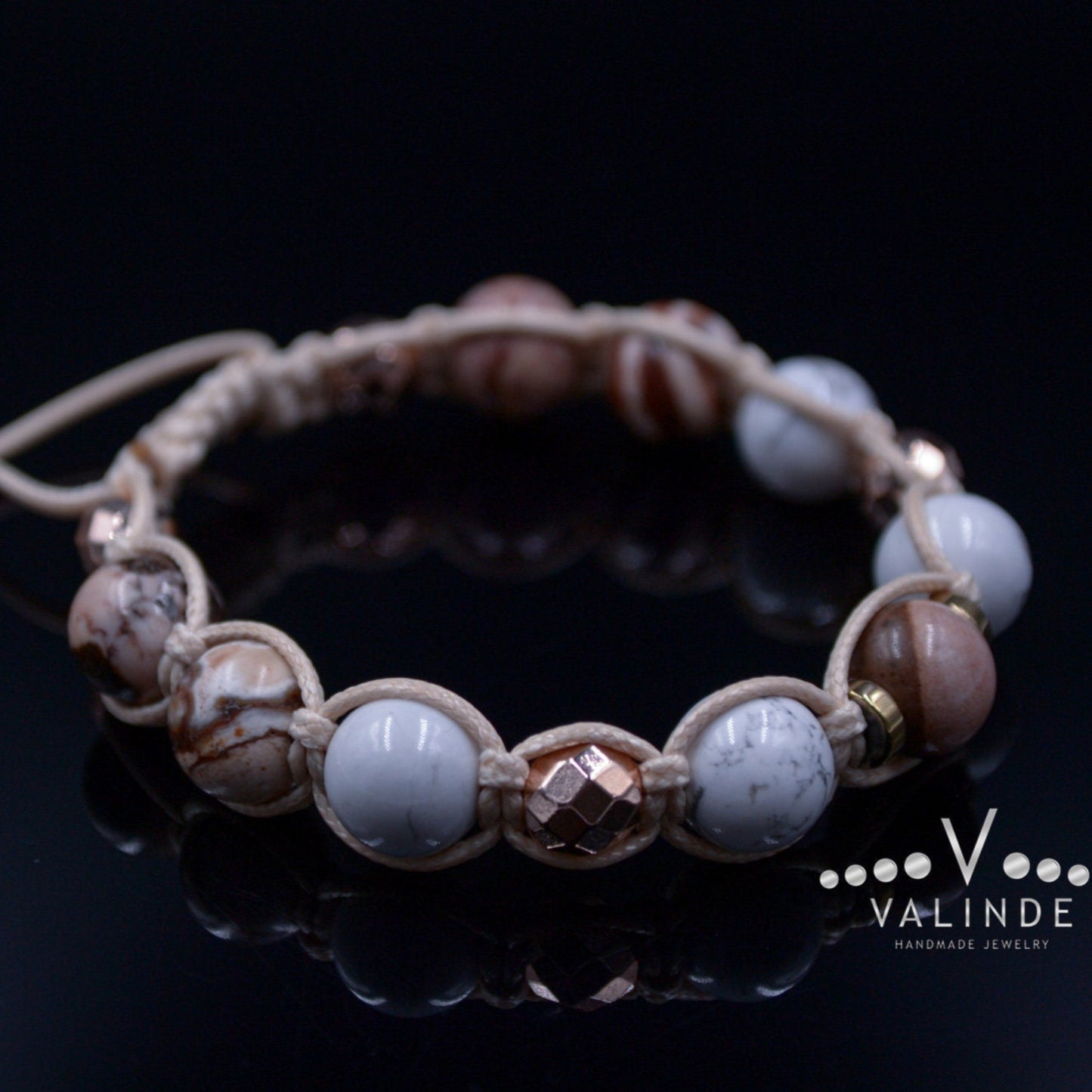 White Howlite Bracelet for Women Women's Jasper Bracelet Macrame Hematite Beaded Bracelet Gift for Woman Adjustable Crystal Bracelet - Shamballa Bracelet - Birthstone Bracelet - Gemstone Bracelet Men - Chakra Bracelet - Macrame Bracelet - Healing Bracelet - Valinde