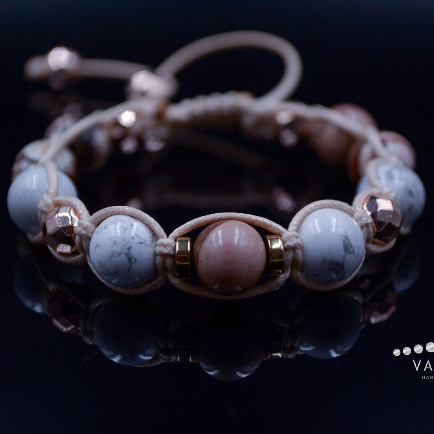White Howlite Bracelet for Women Women's Jasper Bracelet Macrame Hematite Beaded Bracelet Gift for Woman Adjustable Crystal Bracelet - Shamballa Bracelet - Birthstone Bracelet - Gemstone Bracelet Men - Chakra Bracelet - Macrame Bracelet - Healing Bracelet - Valinde