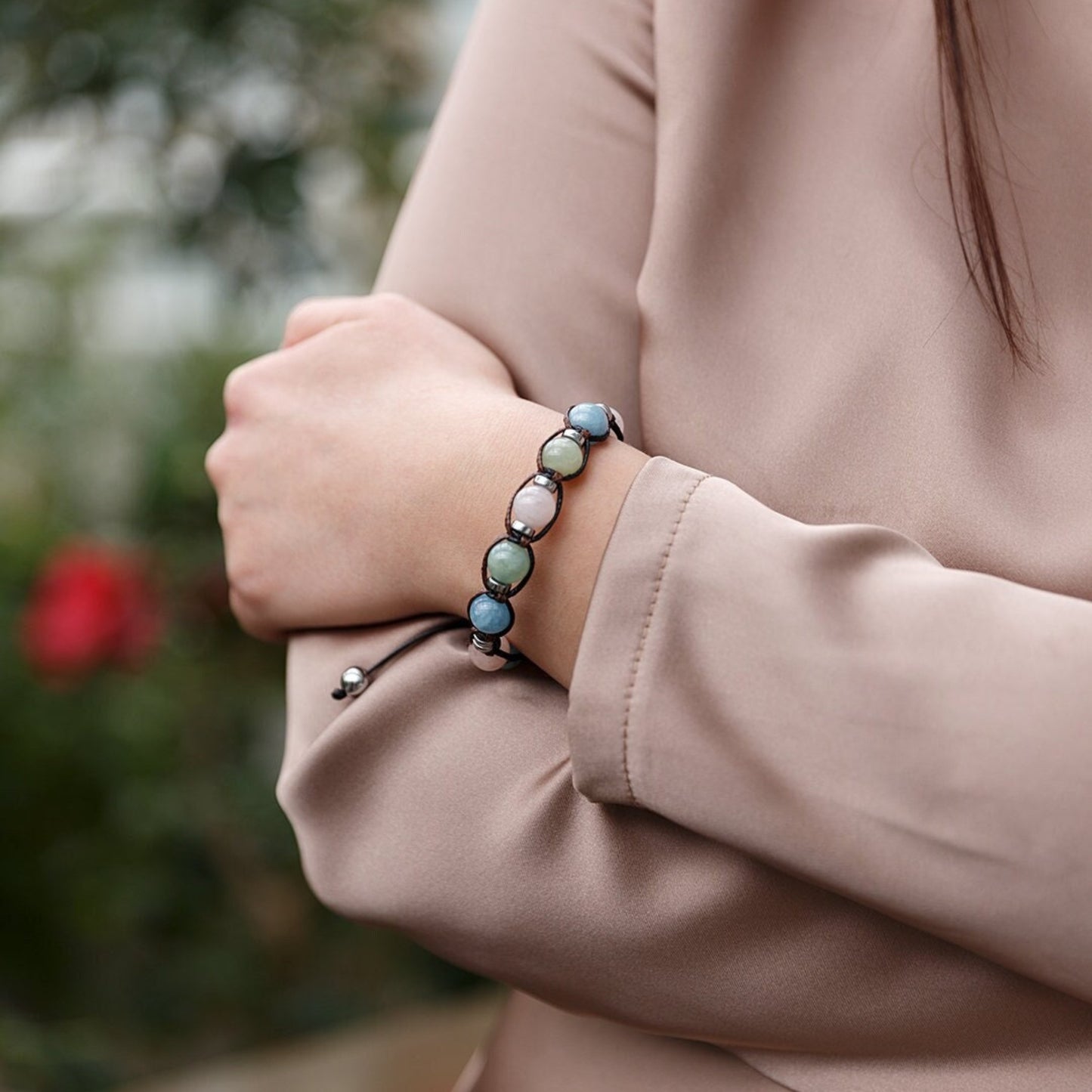 Echtes Morganit Kristall Armband, Frauen Morganit Quarz Hämatit Perlen Armband, Jahrestag Geschenk für Frau, Verstellbare Stein Armband - Shamballa Bracelet - Birthstone Bracelet - Gemstone Bracelet Men - Chakra Bracelet - Macrame Bracelet - Healing Bracelet - Valinde