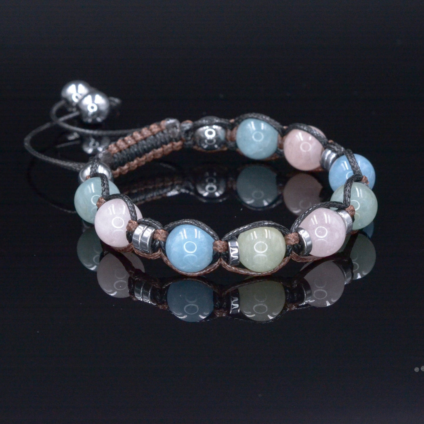 Genuine Morganite Crystal Bracelet, Women Morganite Quartz Hematite Beads Bracelet, Anniversary Gift for Woman, Adjustable Stone Bracelet - Shamballa Bracelet - Birthstone Bracelet - Gemstone Bracelet Men - Chakra Bracelet - Macrame Bracelet - Healing Bracelet - Valinde