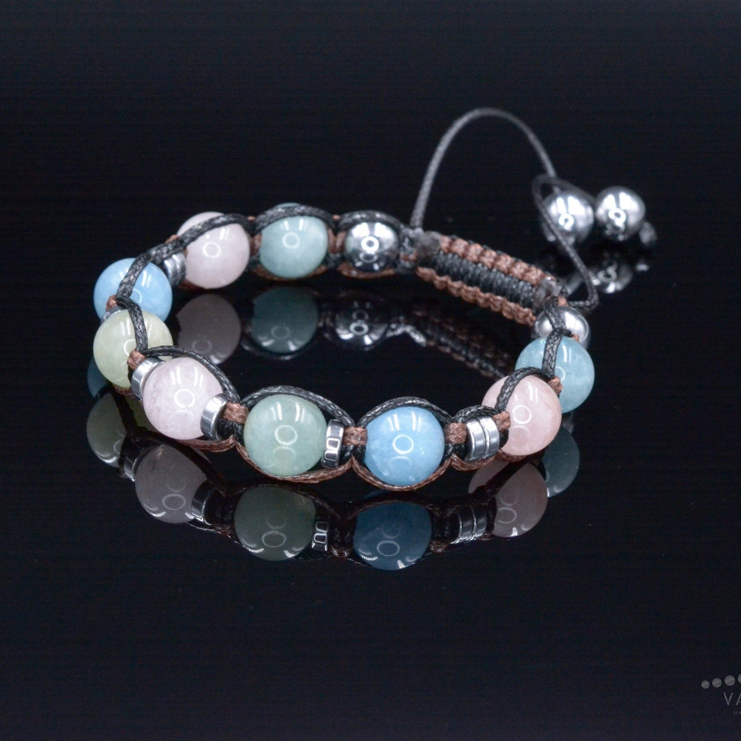 Genuine Morganite Crystal Bracelet, Women Morganite Quartz Hematite Beads Bracelet, Anniversary Gift for Woman, Adjustable Stone Bracelet - Shamballa Bracelet - Birthstone Bracelet - Gemstone Bracelet Men - Chakra Bracelet - Macrame Bracelet - Healing Bracelet - Valinde