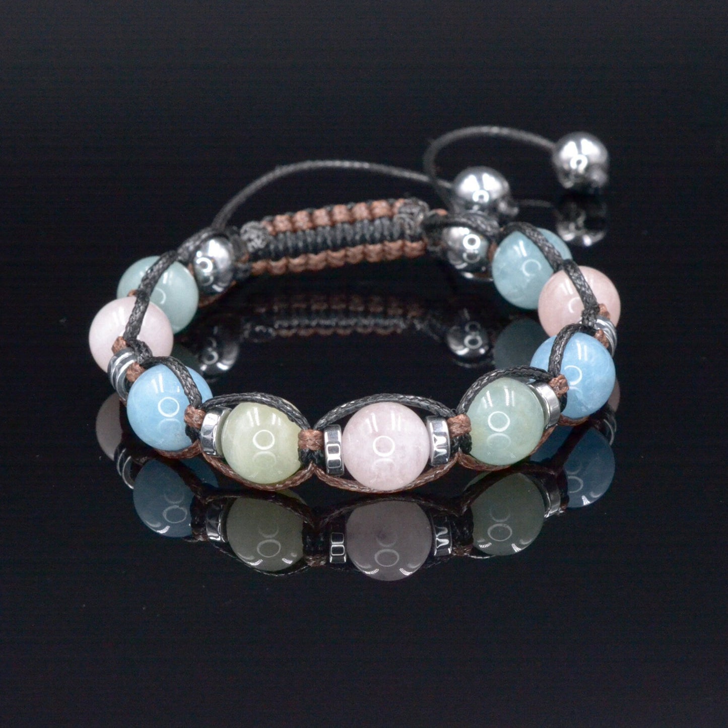 Genuine Morganite Crystal Bracelet, Women Morganite Quartz Hematite Beads Bracelet, Anniversary Gift for Woman, Adjustable Stone Bracelet - Shamballa Bracelet - Birthstone Bracelet - Gemstone Bracelet Men - Chakra Bracelet - Macrame Bracelet - Healing Bracelet - Valinde