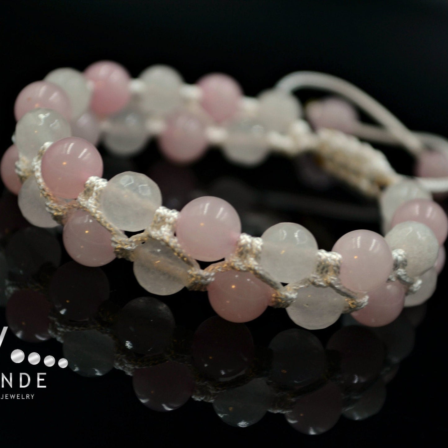 Women's White Nephrite Double Bracelet Rose Quartz Bracelet Macrame Bracelet Double Row Bracelet Gift for Women Adjustable Crystal Bracelet - Shamballa Bracelet - Birthstone Bracelet - Gemstone Bracelet Men - Chakra Bracelet - Macrame Bracelet - Healing Bracelet - Valinde