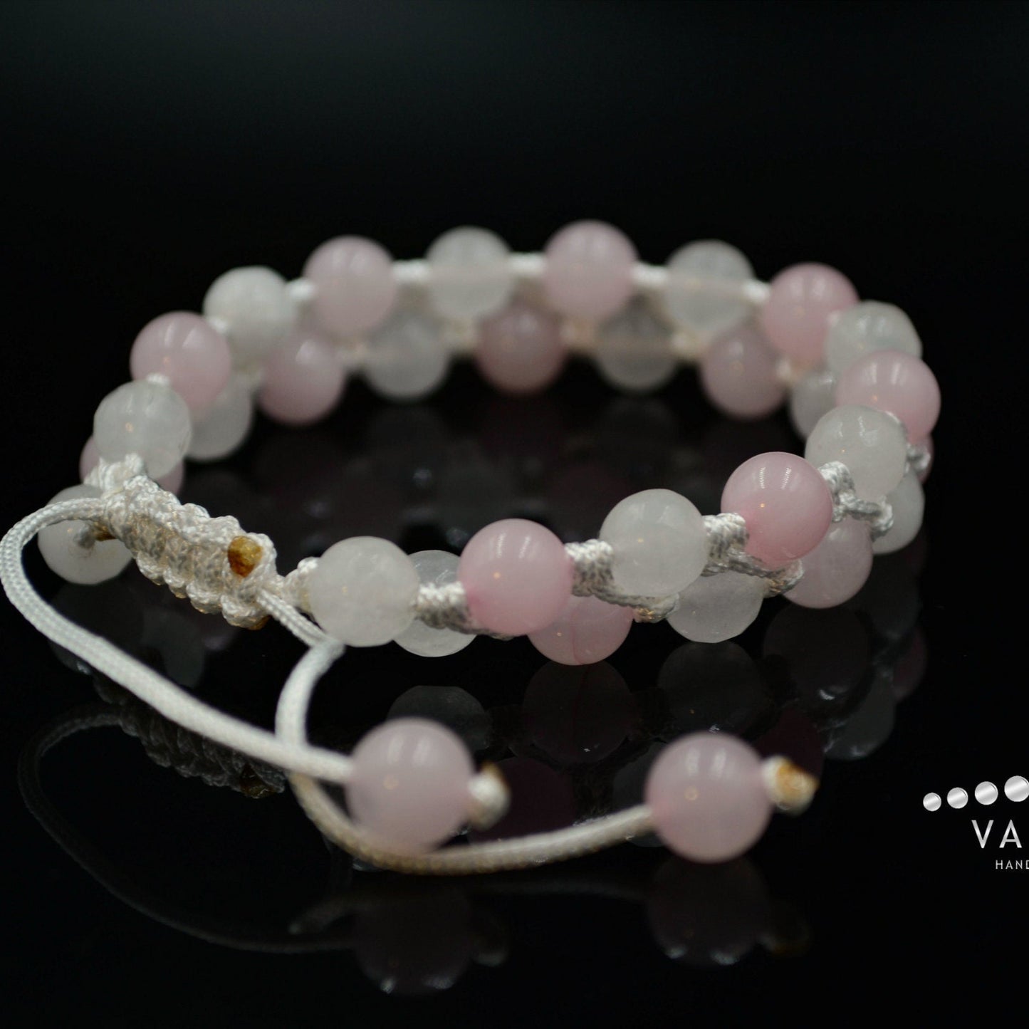 Women's White Nephrite Double Bracelet Rose Quartz Bracelet Macrame Bracelet Double Row Bracelet Gift for Women Adjustable Crystal Bracelet - Shamballa Bracelet - Birthstone Bracelet - Gemstone Bracelet Men - Chakra Bracelet - Macrame Bracelet - Healing Bracelet - Valinde
