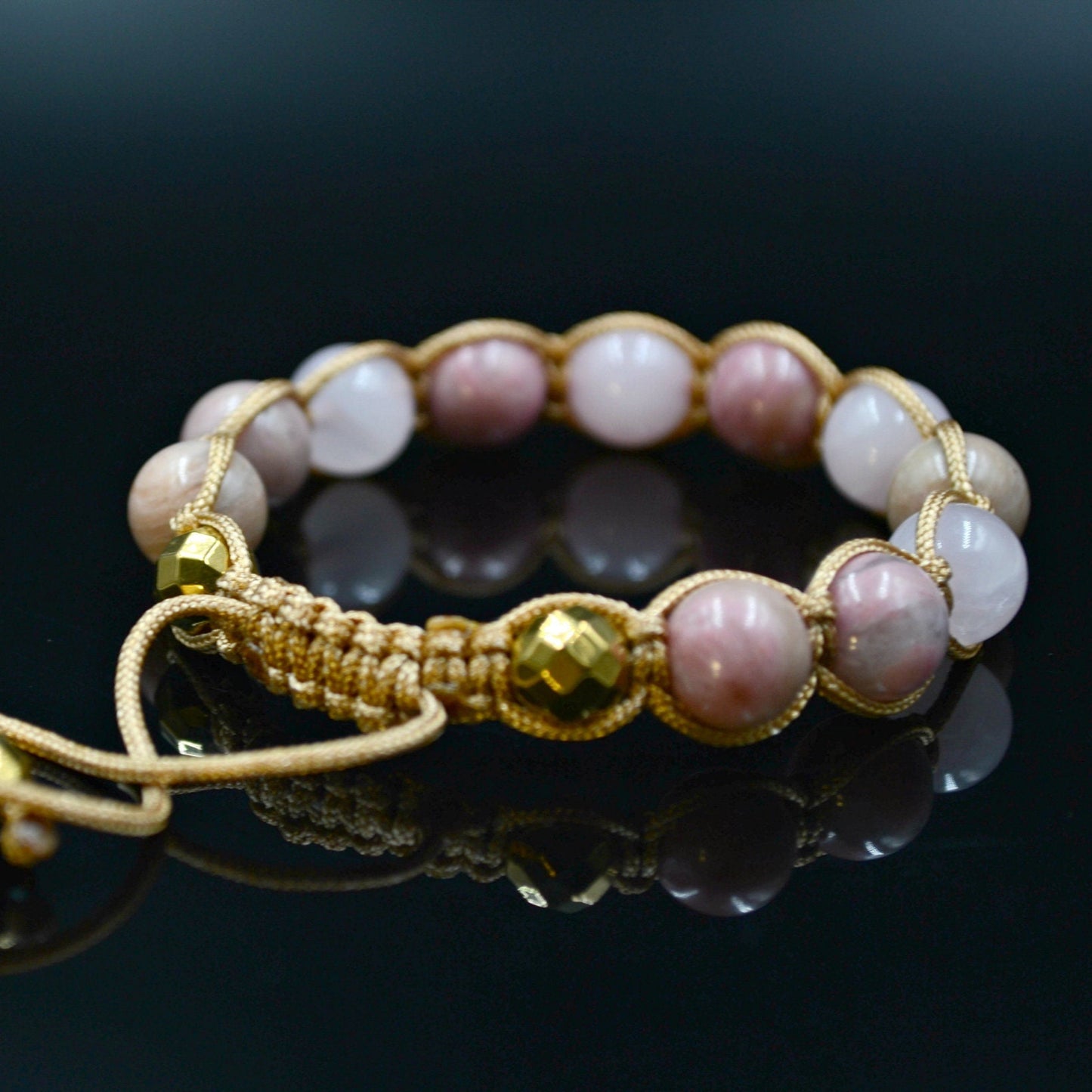 Women's Rose Quartz Macrame Bracelet Pink Rhodonite Bracelet Hematite Bracelet Crystal Bracelet Gift for Women Mother's Day Gift - Shamballa Bracelet - Birthstone Bracelet - Yoga Bracelet - Gemstone Bracelet Women - Chakra Bracelet - Macrame Bracelet - Healing Bracelet - Valinde