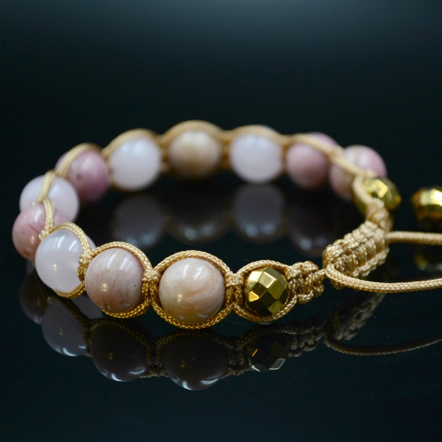 Women's Rose Quartz Macrame Bracelet Pink Rhodonite Bracelet Hematite Bracelet Crystal Bracelet Gift for Women Mother's Day Gift - Shamballa Bracelet - Birthstone Bracelet - Yoga Bracelet - Gemstone Bracelet Women - Chakra Bracelet - Macrame Bracelet - Healing Bracelet - Valinde