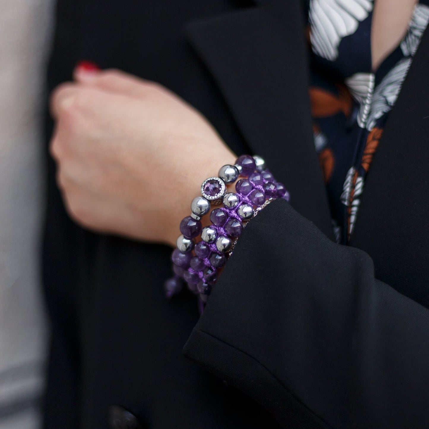 Women's Genuine Amethyst Bracelet Set - 925 Silver Bead Bracelet - Hematite Bracelet - Gift for Woman - Adjustable Crystal Bracelet - Shamballa Bracelet - Birthstone Bracelet - Gemstone Bracelet Men - Chakra Bracelet - Macrame Bracelet - Healing Bracelet - Valinde