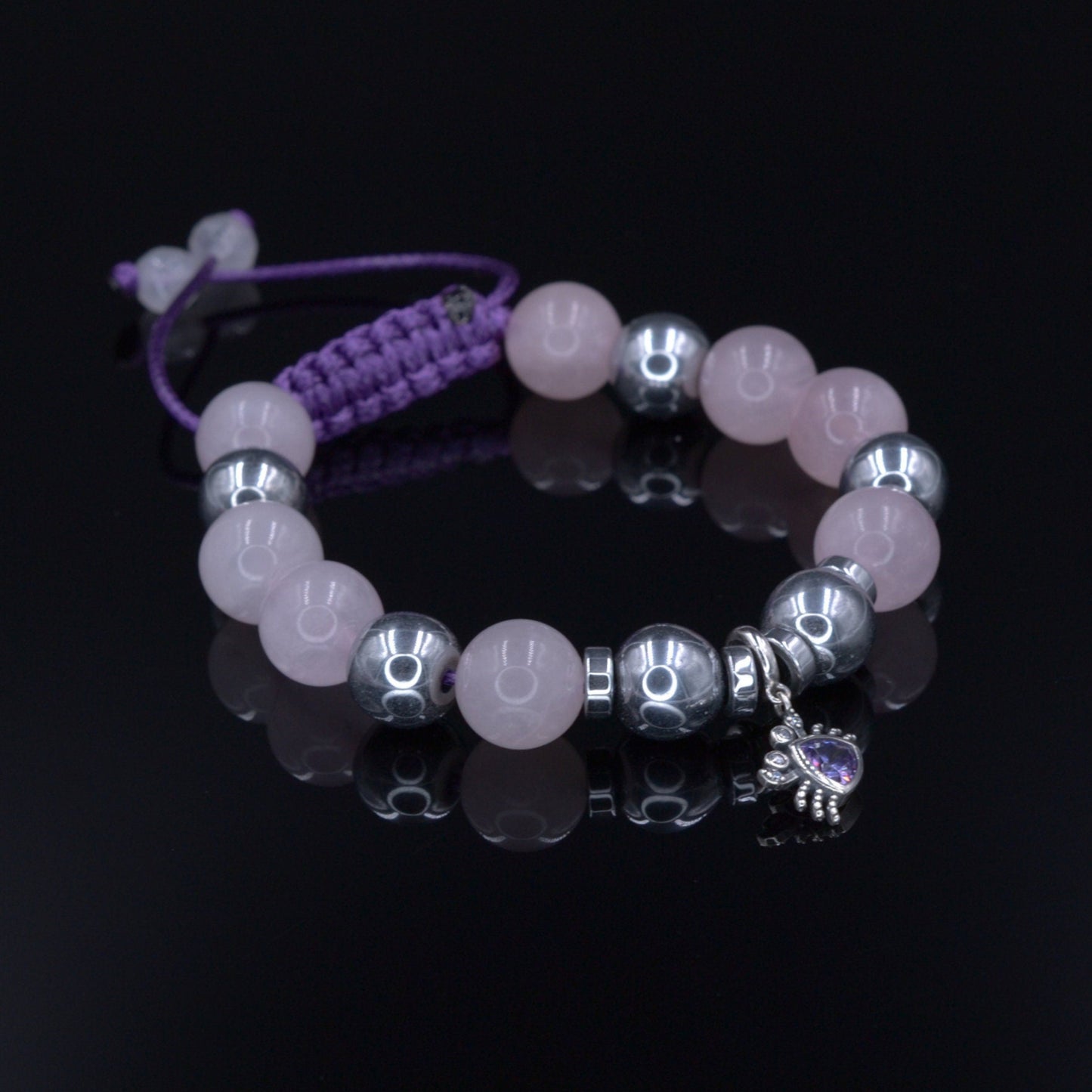 Damen Rosenquarz Armband Set - 925 Sterling Silber Krabben Armband - Geschenk für Frauen - Verstellbares Makramee Armband - Hämatit Armband - Shamballa Bracelet - Birthstone Bracelet - Gemstone Bracelet Men - Chakra Bracelet - Macrame Bracelet - Healing Bracelet - Valinde