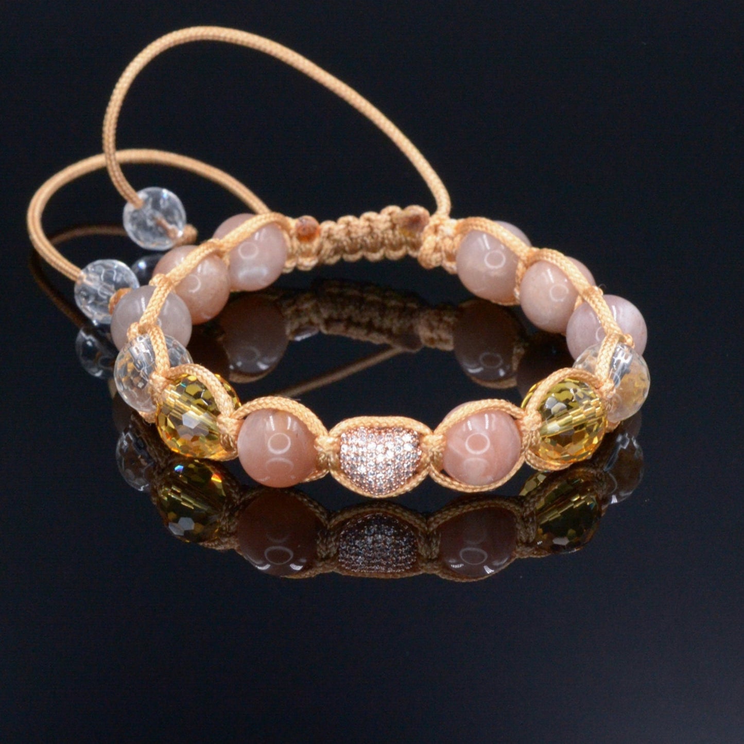 Beige Sunstone Bracelet - Women's Citrine Crystal Braided Bracelet - Gift for Women - Adjustable Macrame Bracelet - Heart Gemstone Bracelet - Shamballa Bracelet - Birthstone Bracelet - Gemstone Bracelet Men - Chakra Bracelet - Macrame Bracelet - Healing Bracelet - Valinde