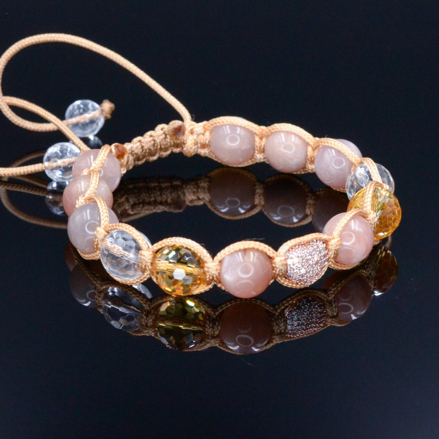 Beige Sunstone Bracelet - Women's Citrine Crystal Braided Bracelet - Gift for Women - Adjustable Macrame Bracelet - Heart Gemstone Bracelet - Shamballa Bracelet - Birthstone Bracelet - Gemstone Bracelet Men - Chakra Bracelet - Macrame Bracelet - Healing Bracelet - Valinde
