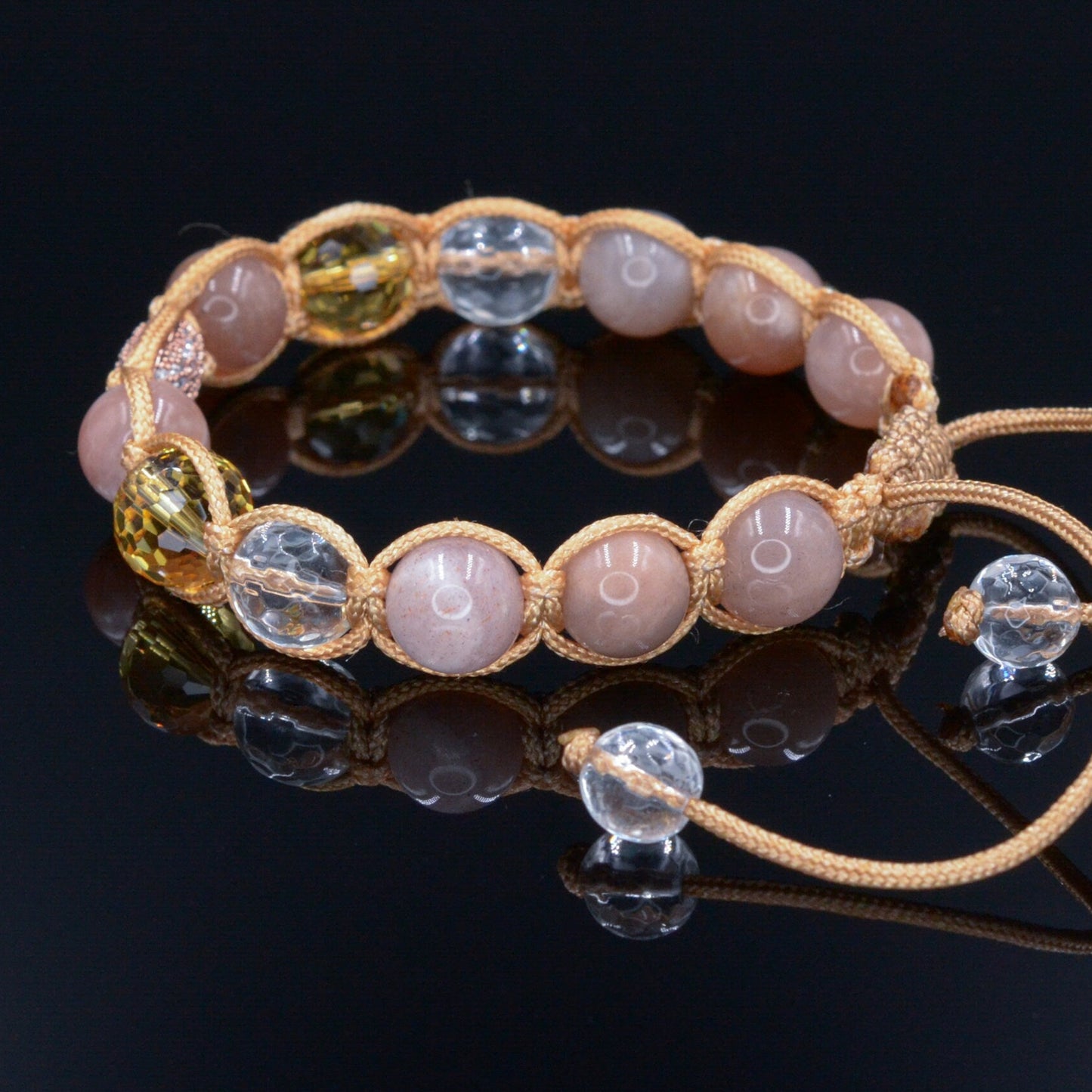 Beige Sunstone Bracelet - Women's Citrine Crystal Braided Bracelet - Gift for Women - Adjustable Macrame Bracelet - Heart Gemstone Bracelet - Shamballa Bracelet - Birthstone Bracelet - Gemstone Bracelet Men - Chakra Bracelet - Macrame Bracelet - Healing Bracelet - Valinde