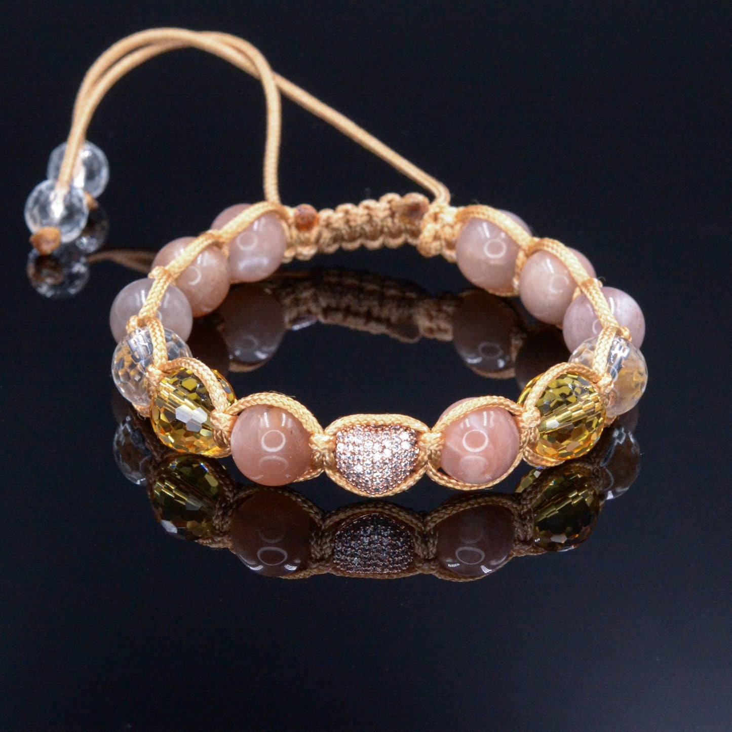 Beige Sunstone Bracelet - Women's Citrine Crystal Braided Bracelet - Gift for Women - Adjustable Macrame Bracelet - Heart Gemstone Bracelet - Shamballa Bracelet - Birthstone Bracelet - Gemstone Bracelet Men - Chakra Bracelet - Macrame Bracelet - Healing Bracelet - Valinde