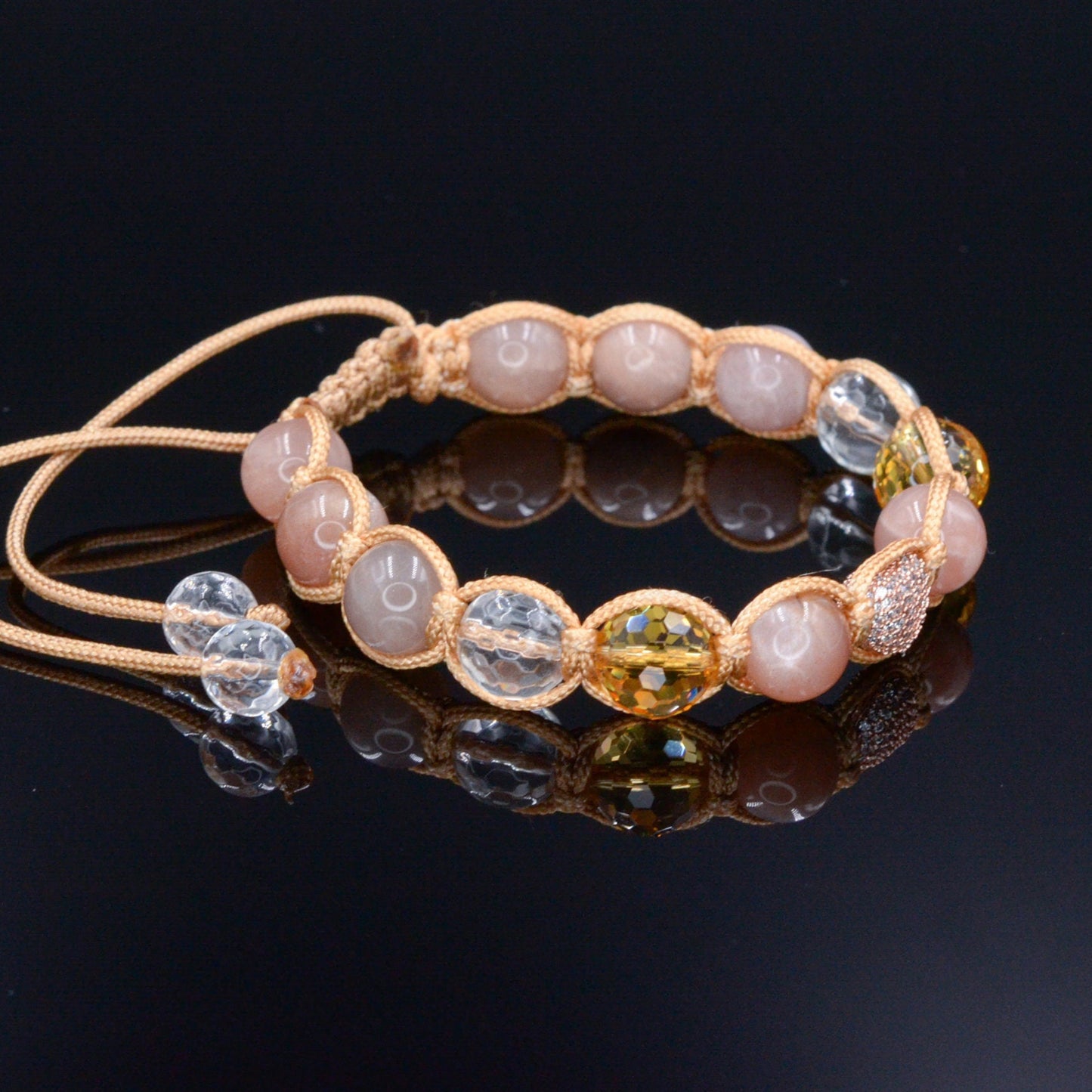 Beige Sunstone Bracelet - Women's Citrine Crystal Braided Bracelet - Gift for Women - Adjustable Macrame Bracelet - Heart Gemstone Bracelet - Shamballa Bracelet - Birthstone Bracelet - Gemstone Bracelet Men - Chakra Bracelet - Macrame Bracelet - Healing Bracelet - Valinde