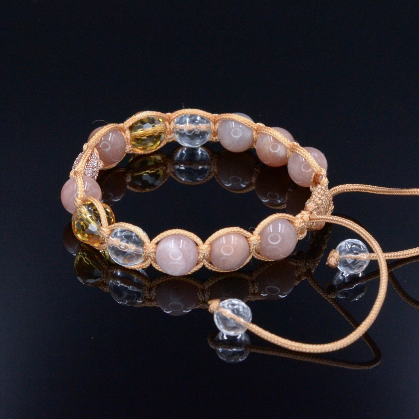 Beige Sunstone Bracelet - Women's Citrine Crystal Braided Bracelet - Gift for Women - Adjustable Macrame Bracelet - Heart Gemstone Bracelet - Shamballa Bracelet - Birthstone Bracelet - Gemstone Bracelet Men - Chakra Bracelet - Macrame Bracelet - Healing Bracelet - Valinde