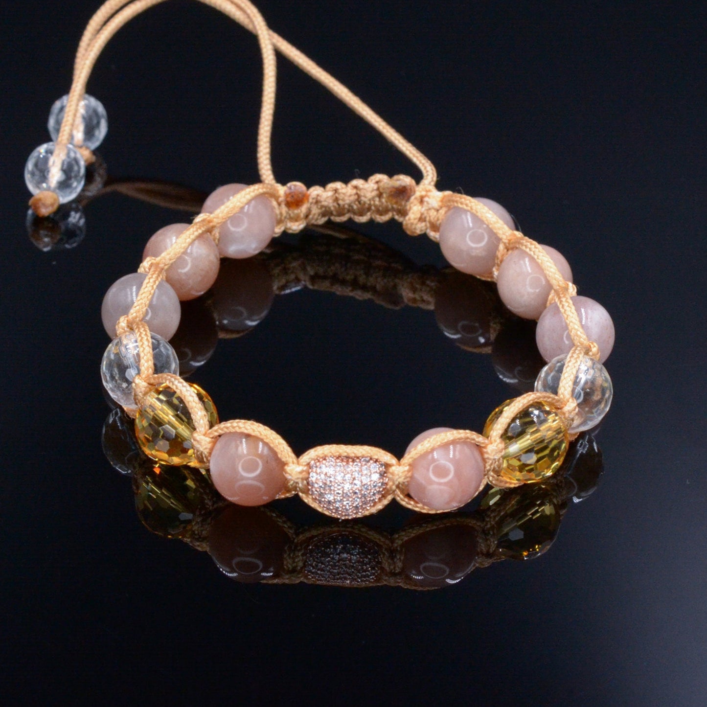 Beige Sunstone Bracelet - Women's Citrine Crystal Braided Bracelet - Gift for Women - Adjustable Macrame Bracelet - Heart Gemstone Bracelet - Shamballa Bracelet - Birthstone Bracelet - Gemstone Bracelet Men - Chakra Bracelet - Macrame Bracelet - Healing Bracelet - Valinde