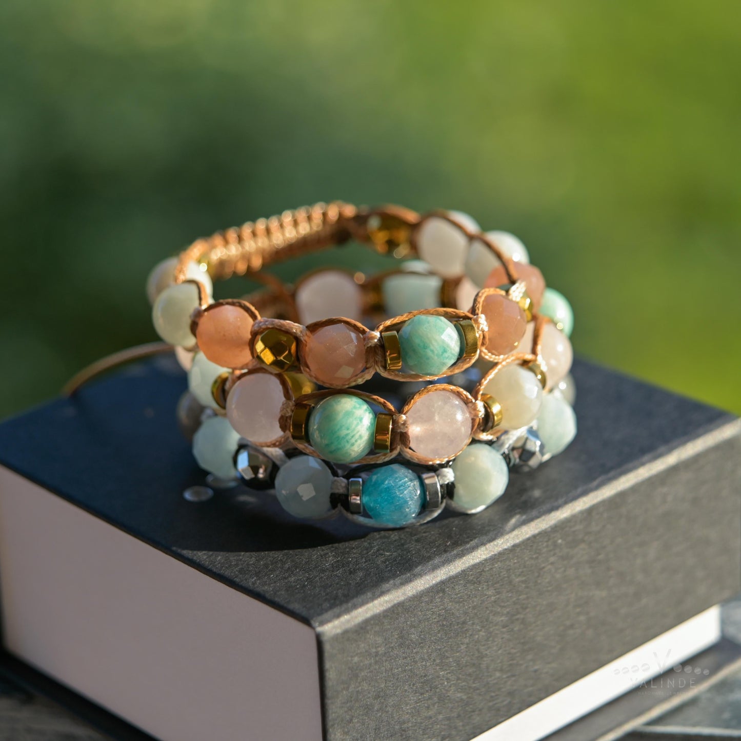 Braided Rose Quartz Aquamarine Amazonite Bracelet, Natural Stone Jewelry for Women, Gift for Her, Women's Adjustable Braided Bracelet, Jewelry Gift for Her, Birthday Gift for Her, Women's Gemstone Hematite Adjustable Braided Bracelet, Gift for Her, Women's Gift - Shamballa Bracelet - Birthstone Bracelet - Yoga Bracelet - Gemstone Bracelet Women - Chakra Bracelet - Macrame Bracelet - Healing Bracelet - Valinde