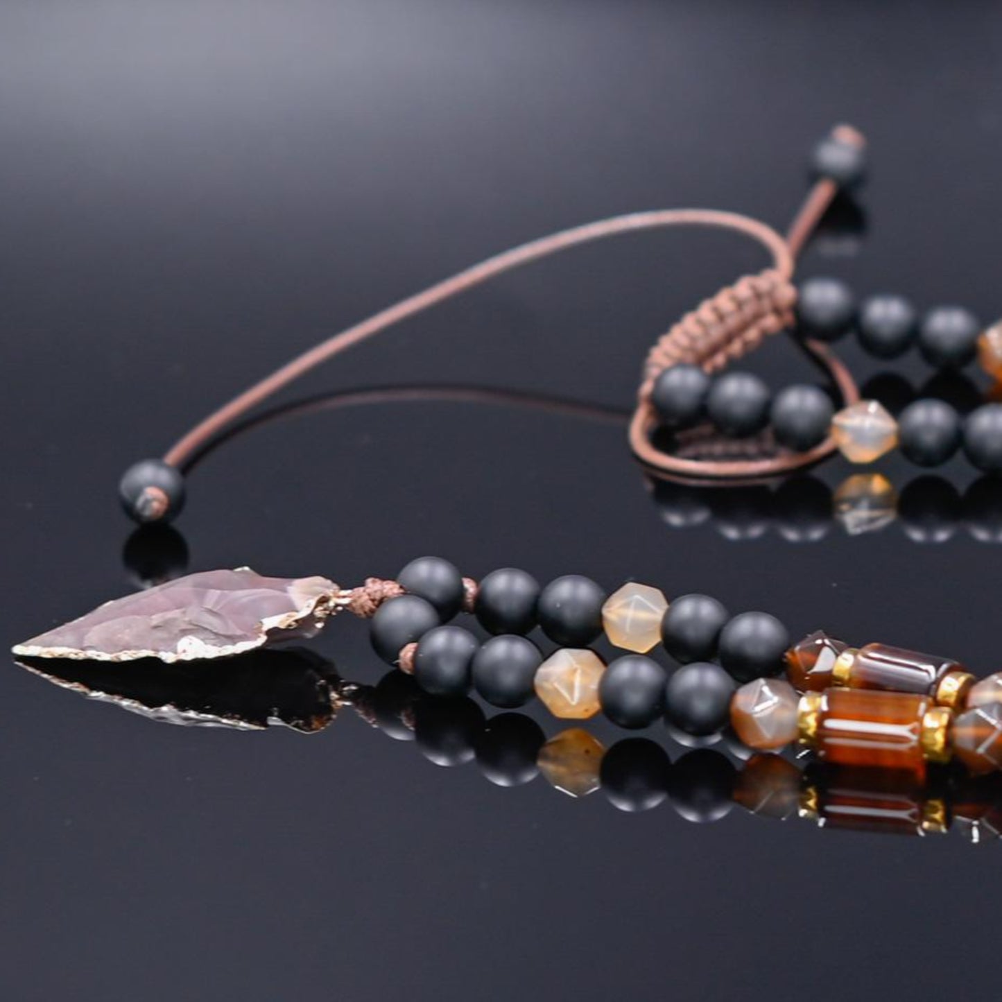 Men's Protection Necklace, Brown Agate Onyx Adjustable Necklace,Pendant Necklace, Long Beaded Necklace, Gift for Men, Gift for Him - Shamballa Necklace - Birthstone Necklace - Gemstone Necklace Men - Chakra Necklace - Macrame Necklace - Healing Necklace - Valinde