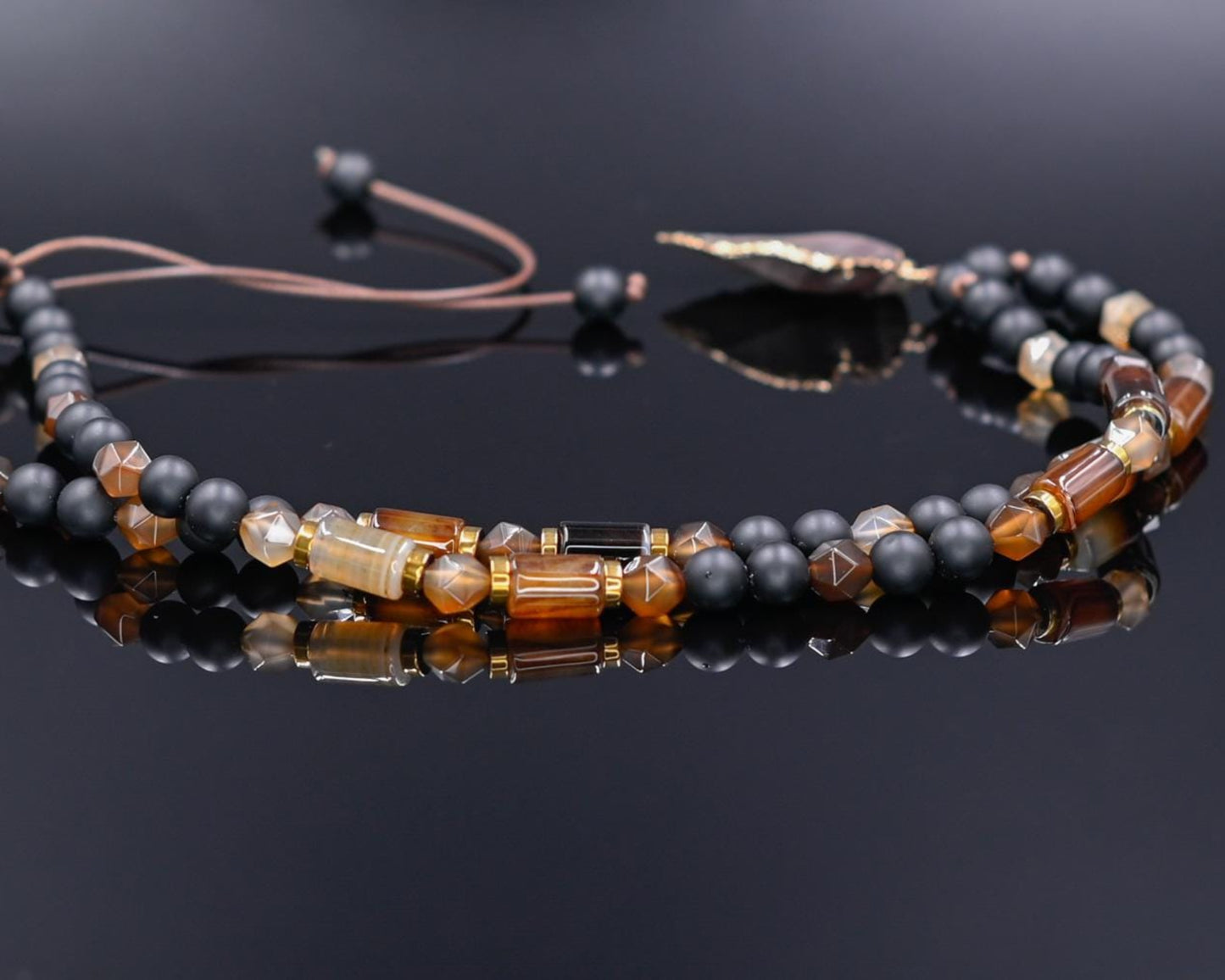 Men's Protection Necklace, Brown Agate Onyx Adjustable Necklace,Pendant Necklace, Long Beaded Necklace, Gift for Men, Gift for Him - Shamballa Necklace - Birthstone Necklace - Gemstone Necklace Men - Chakra Necklace - Macrame Necklace - Healing Necklace - Valinde