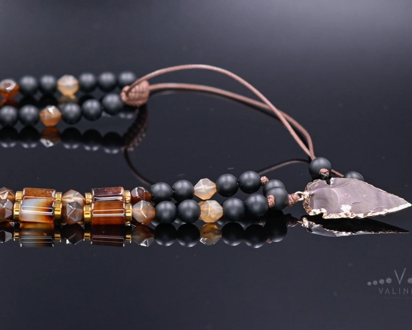 Men's Protection Necklace, Brown Agate Onyx Adjustable Necklace,Pendant Necklace, Long Beaded Necklace, Gift for Men, Gift for Him - Shamballa Necklace - Birthstone Necklace - Gemstone Necklace Men - Chakra Necklace - Macrame Necklace - Healing Necklace - Valinde