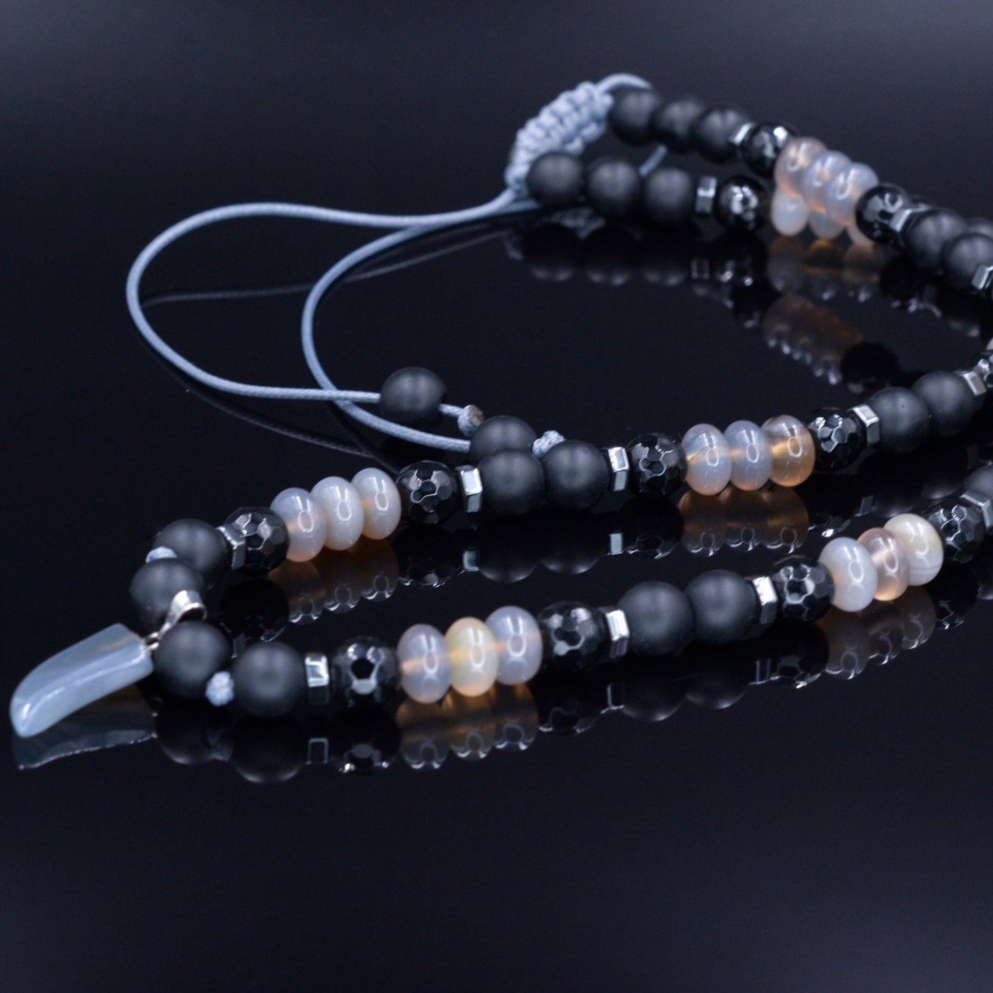 Men's Agate Choker Pendant Necklace - Black Onyx Necklace - Short Beaded Necklace - Gift for Men - Father's Day Gift - Crystal Necklace- Shamballa Necklace - Birthstone Necklace - Gemstone Necklace Men - Chakra Necklace - Macrame Necklace - Healing Necklace - Valinde