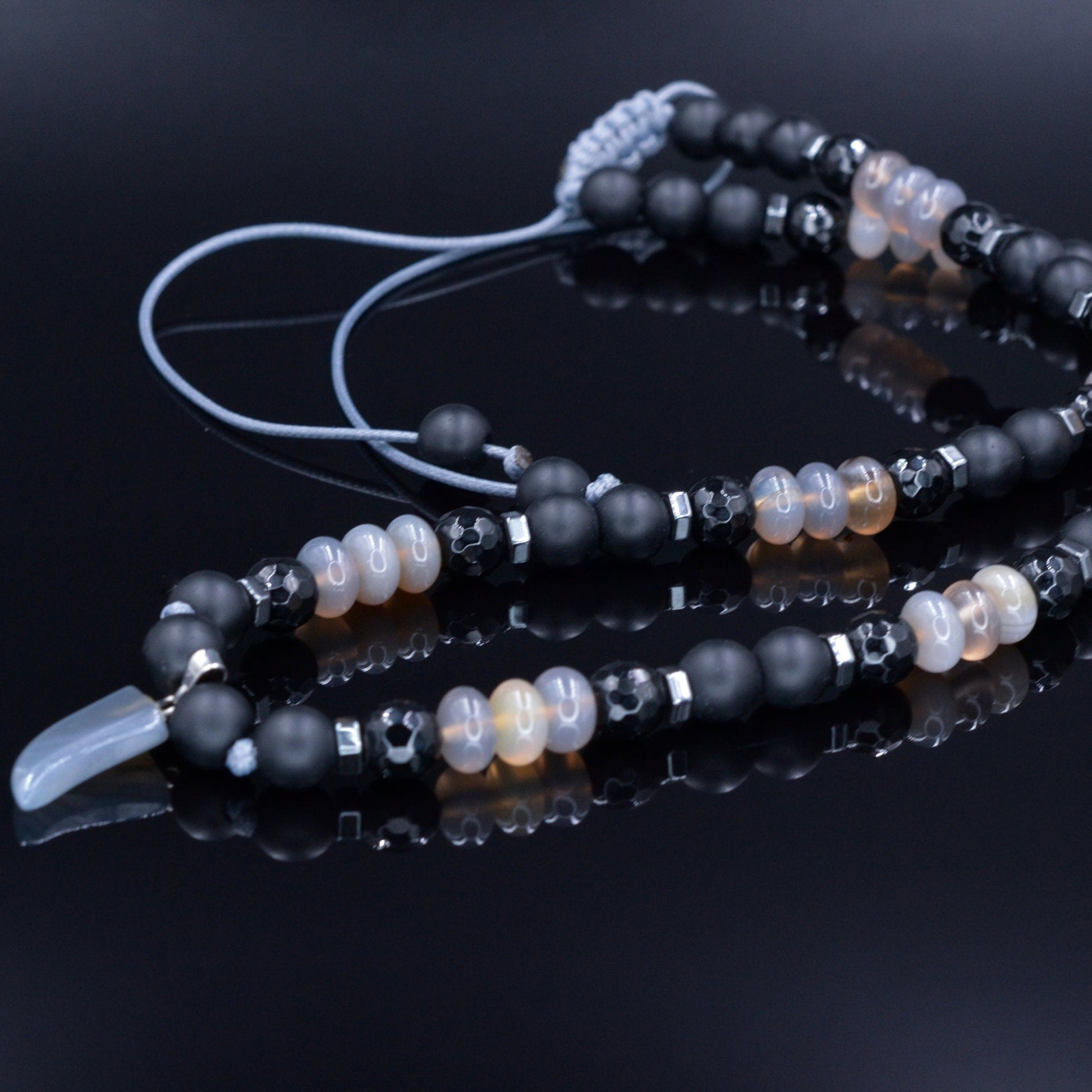 Men's Agate Choker Pendant Necklace - Black Onyx Necklace - Short Beaded Necklace - Gift for Men - Father's Day Gift - Crystal Necklace- Shamballa Necklace - Birthstone Necklace - Gemstone Necklace Men - Chakra Necklace - Macrame Necklace  - Healing Necklace - Valinde