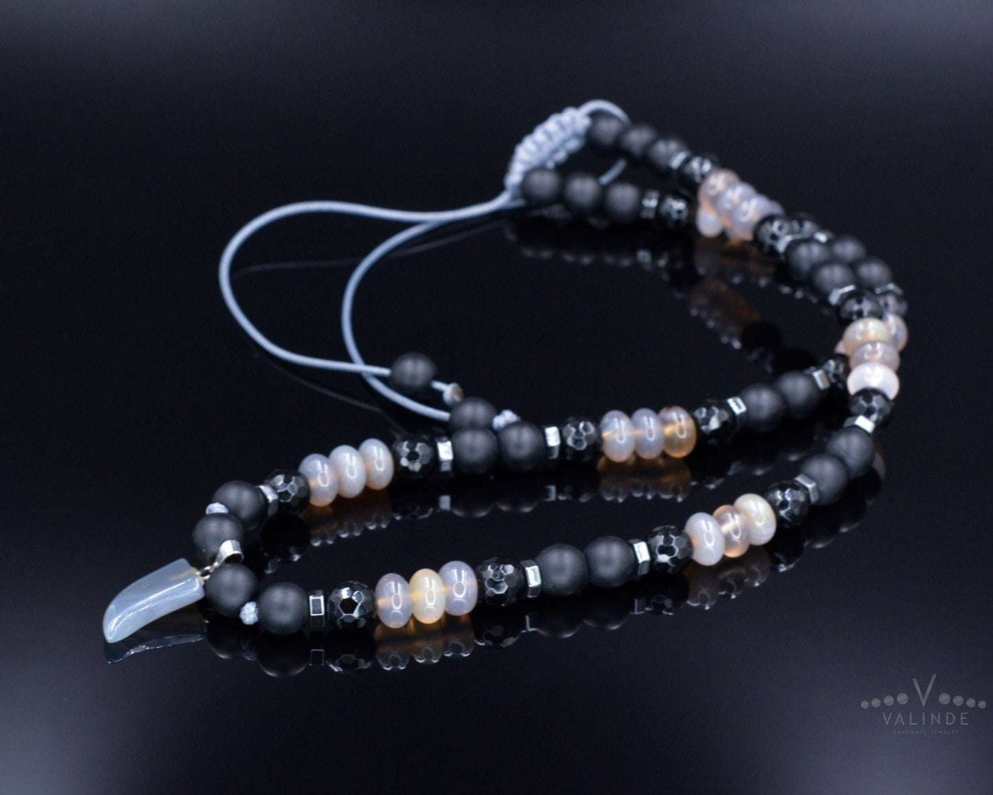 Men's Agate Choker Pendant Necklace - Black Onyx Necklace - Short Beaded Necklace - Gift for Men - Father's Day Gift - Crystal Necklace- Shamballa Necklace - Birthstone Necklace - Gemstone Necklace Men - Chakra Necklace - Macrame Necklace - Healing Necklace - Valinde