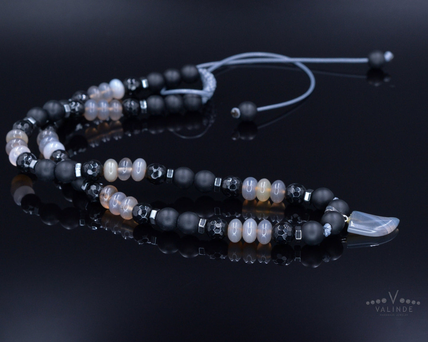 Men's Agate Choker Pendant Necklace - Black Onyx Necklace - Short Beaded Necklace - Gift for Men - Father's Day Gift - Crystal Necklace- Shamballa Necklace - Birthstone Necklace - Gemstone Necklace Men - Chakra Necklace - Macrame Necklace - Healing Necklace - Valinde