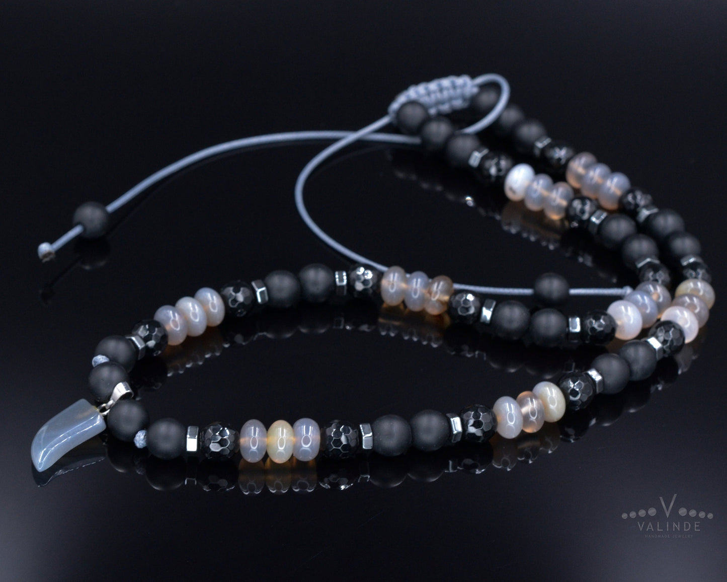 Men's Agate Choker Pendant Necklace - Black Onyx Necklace - Short Beaded Necklace - Gift for Men - Father's Day Gift - Crystal Necklace