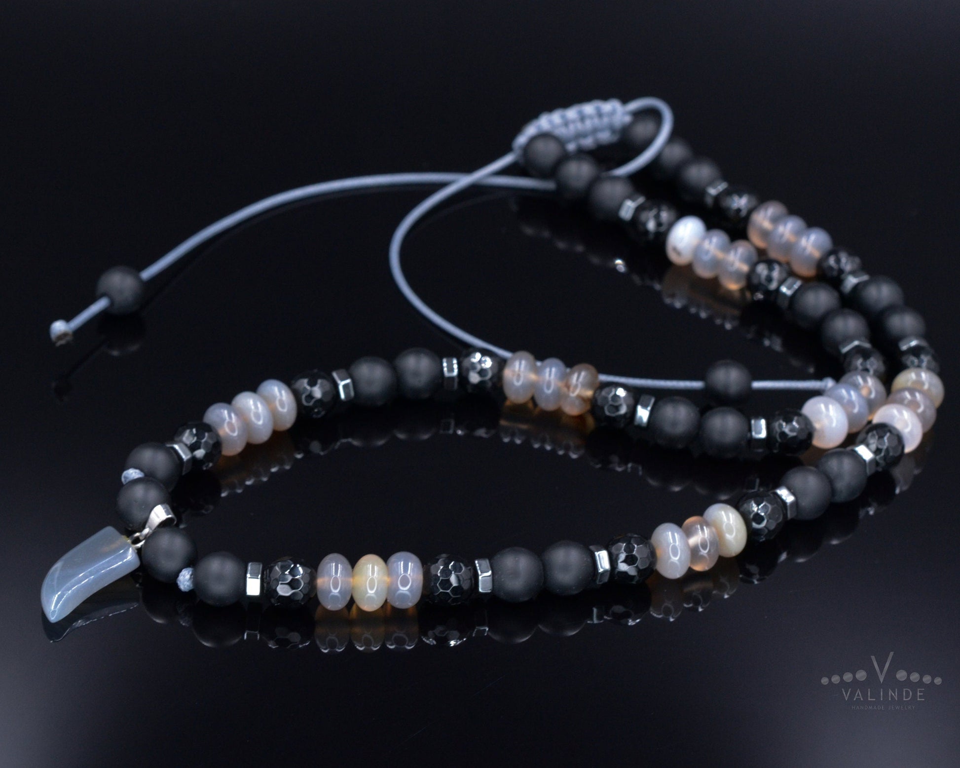 Men's Agate Choker Pendant Necklace - Black Onyx Necklace - Short Beaded Necklace - Gift for Men - Father's Day Gift - Crystal Necklace
