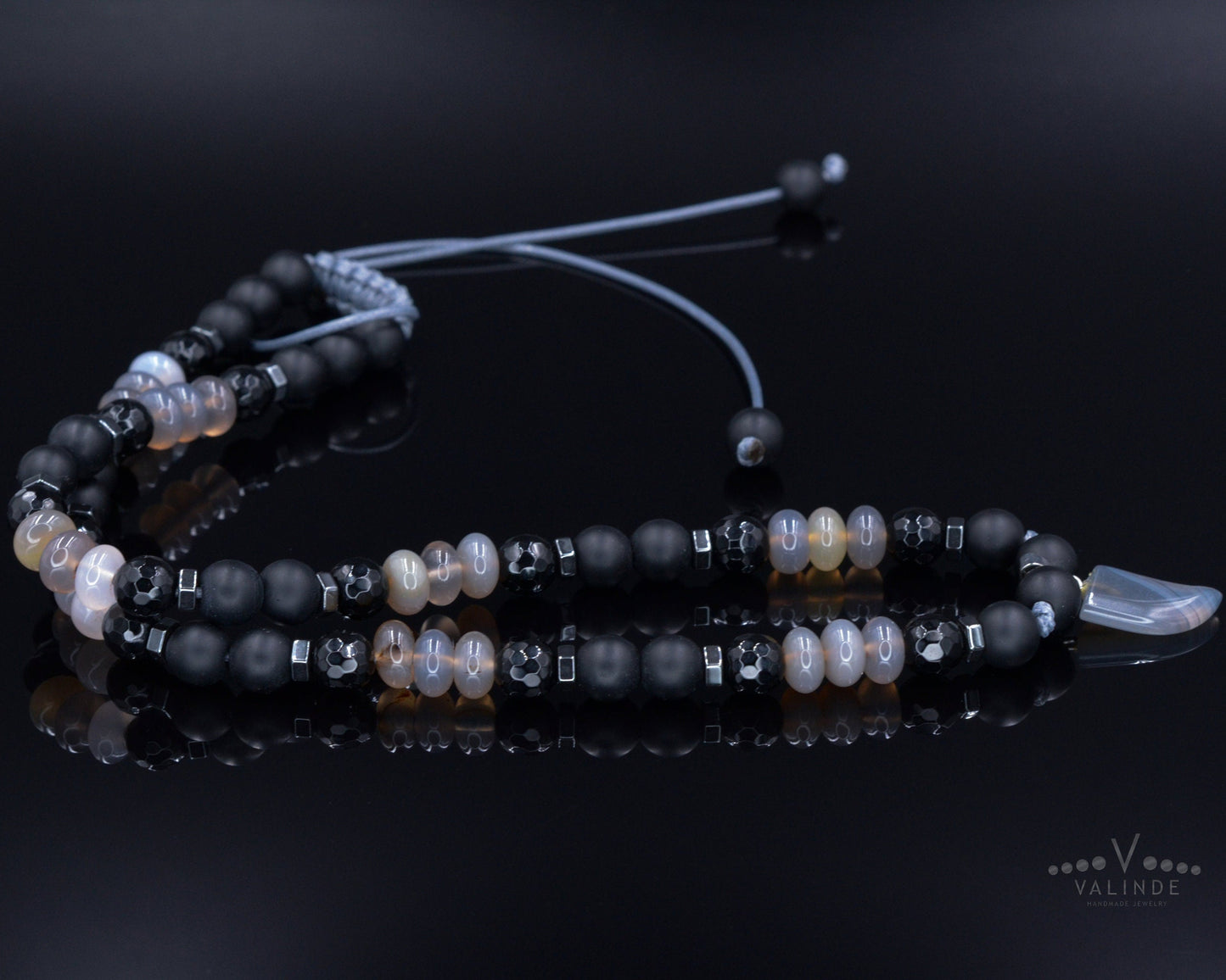 Men's Agate Choker Pendant Necklace - Black Onyx Necklace - Short Beaded Necklace - Gift for Men - Father's Day Gift - Crystal Necklace- Shamballa Necklace - Birthstone Necklace - Gemstone Necklace Men - Chakra Necklace - Macrame Necklace - Healing Necklace - Valinde