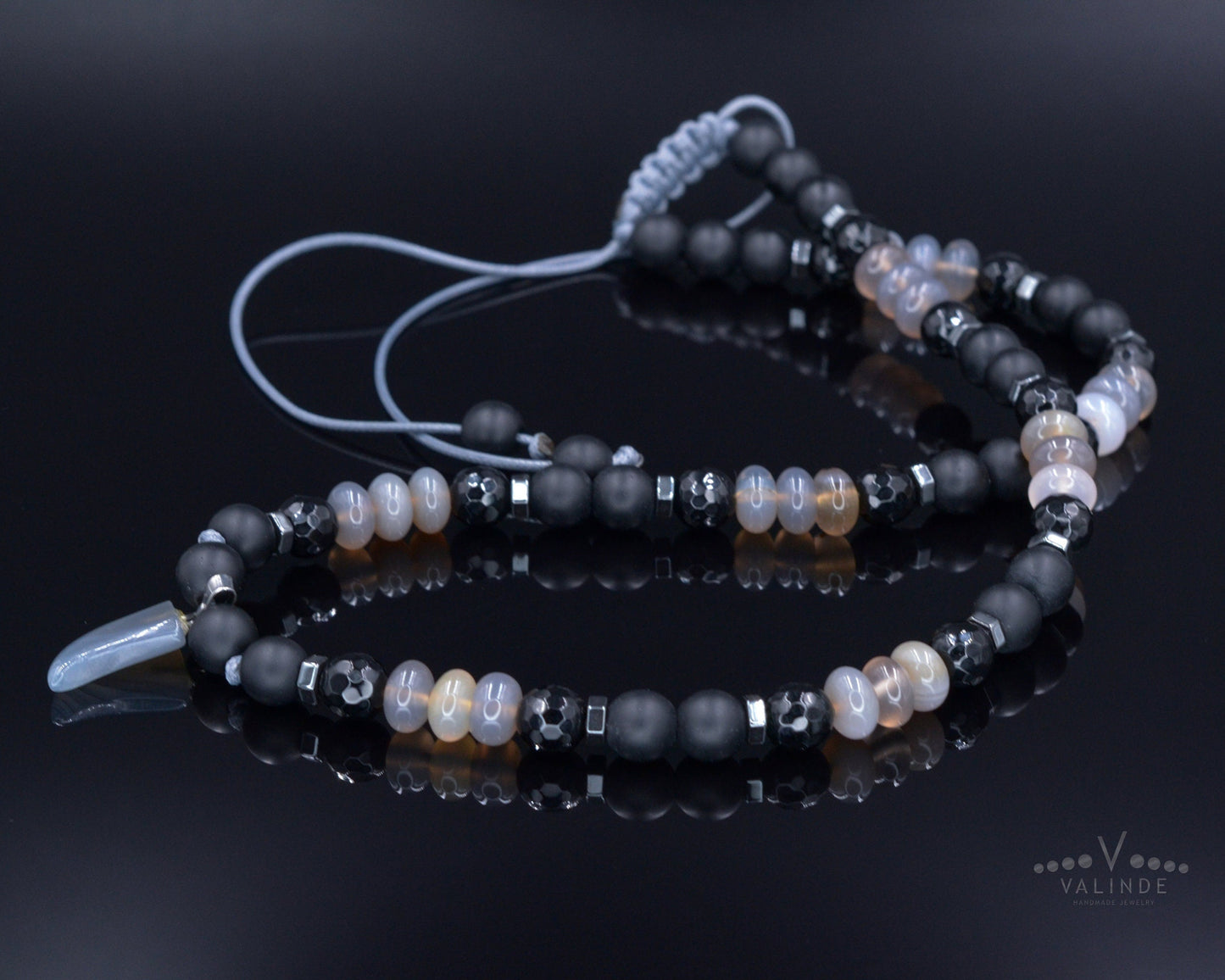 Men's Agate Choker Pendant Necklace - Black Onyx Necklace - Short Beaded Necklace - Gift for Men - Father's Day Gift - Crystal Necklace- Shamballa Necklace - Birthstone Necklace - Gemstone Necklace Men - Chakra Necklace - Macrame Necklace - Healing Necklace - Valinde