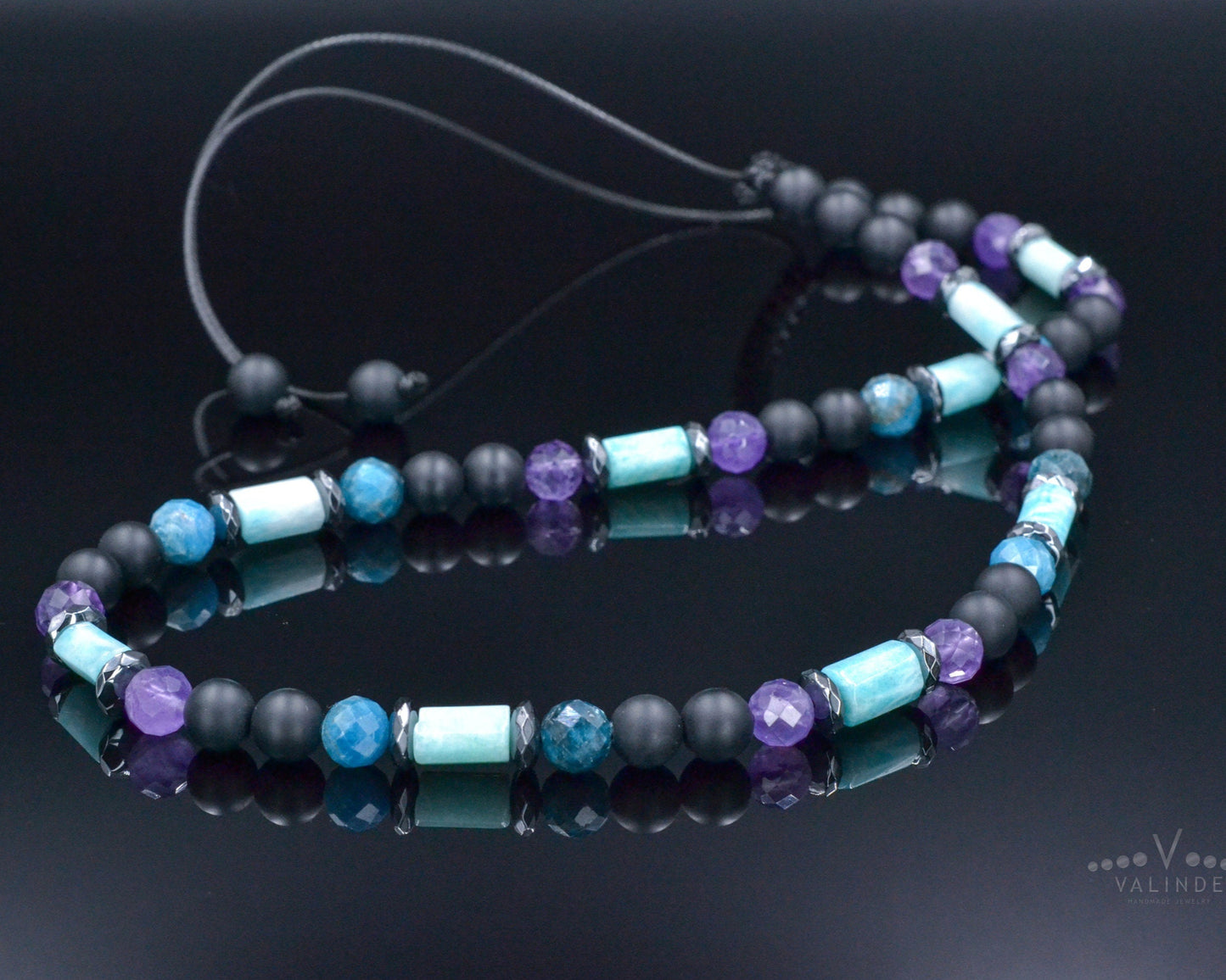 Amazonite Short Necklace, Men's Apatite Amethyst Black Onyx Gemstone Necklace, Gift for Men, Christmas Gift, Adjustable Surfer Necklace Men - Shamballa Necklace - Birthstone Necklace - Gemstone Necklace Men - Chakra Necklace - Yoga Necklace - Mantra Necklace -Macrame Necklace - Healing Necklace - Gift for Father - Gift For Men - Valinde