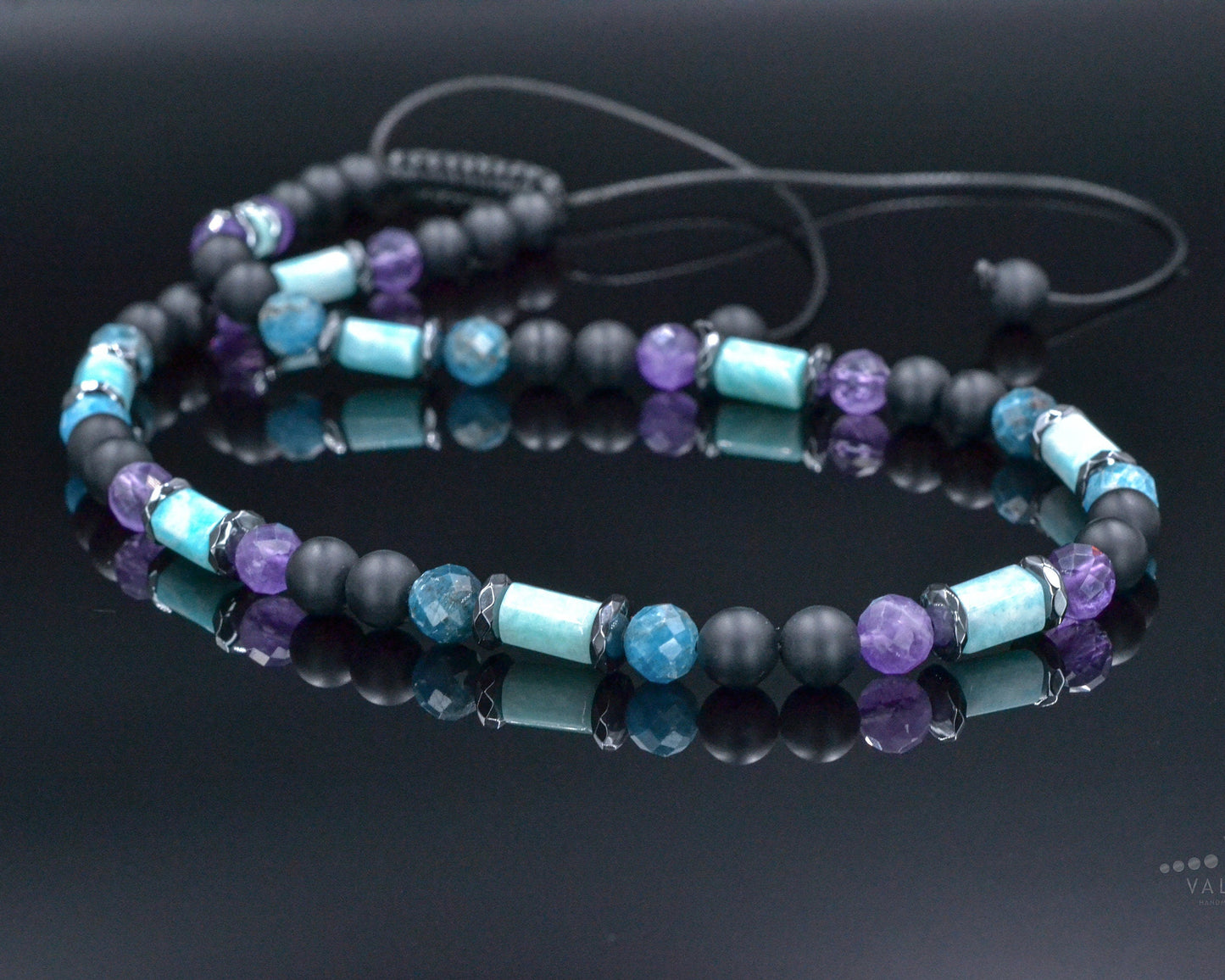Amazonite Short Necklace, Men's Apatite Amethyst Black Onyx Gemstone Necklace, Gift for Men, Christmas Gift, Adjustable Surfer Necklace Men - Shamballa Necklace - Birthstone Necklace - Gemstone Necklace Men - Chakra Necklace - Yoga Necklace - Mantra Necklace -Macrame Necklace - Healing Necklace - Gift for Father - Gift For Men - Valinde