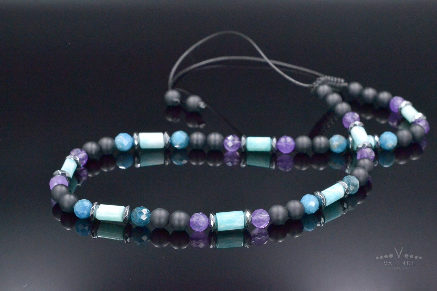 Amazonite Short Necklace, Men's Apatite Amethyst Black Onyx Gemstone Necklace, Gift for Men, Christmas Gift, Adjustable Surfer Necklace Men - Shamballa Necklace - Birthstone Necklace - Gemstone Necklace Men - Chakra Necklace - Yoga Necklace - Mantra Necklace -Macrame Necklace - Healing Necklace - Gift for Father - Gift For Men - Valinde
