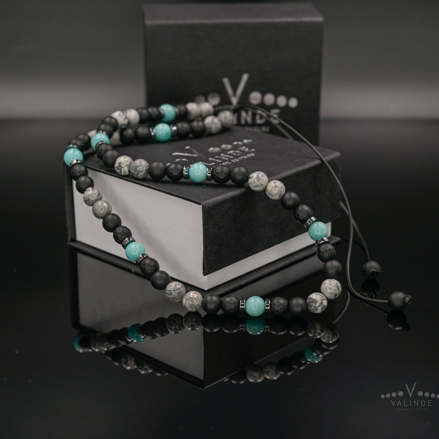 Men's Amazonite Necklace, Grey Jasper Black Onyx Adjustable Necklace, Gift for Men, Short Summer Necklace, Gemstone Necklace, Stone Necklace - Shamballa Necklace - Birthstone Necklace - Gemstone Necklace Men - Chakra Necklace - Macrame Necklace - Healing Necklace - Valinde