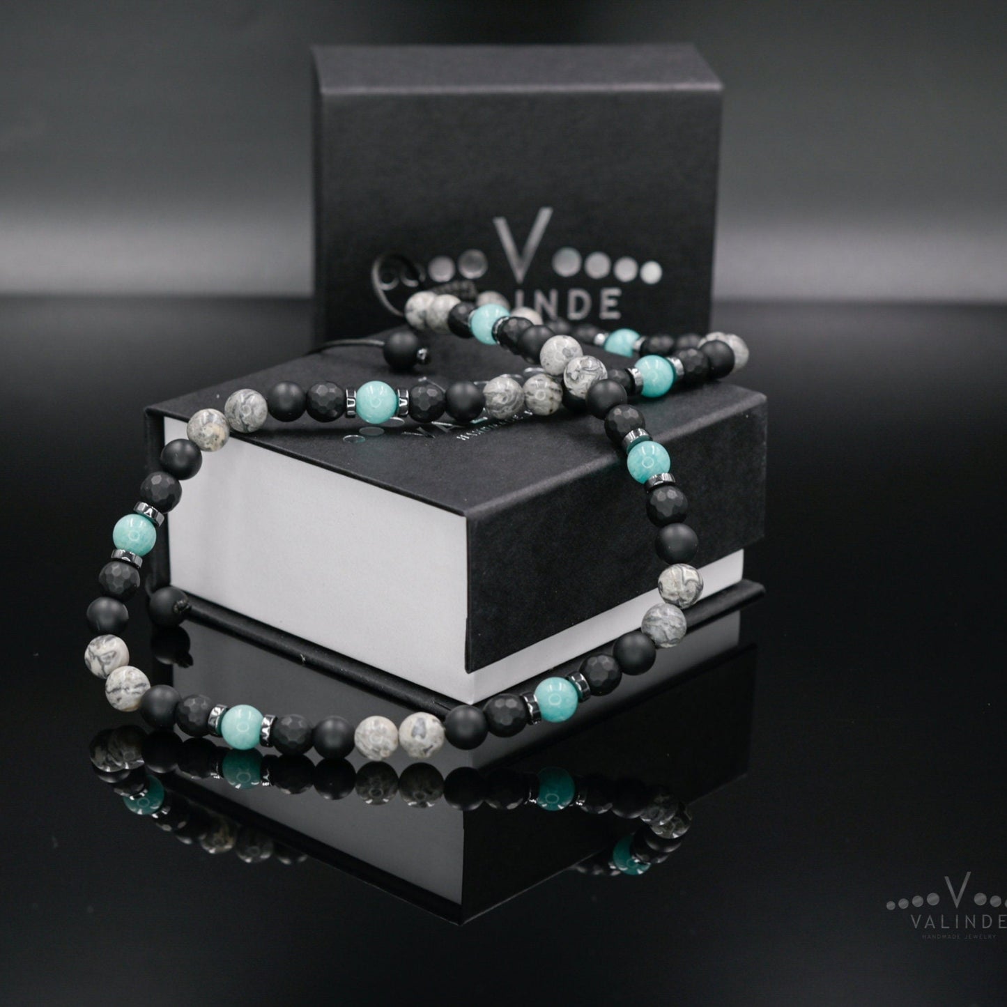 Men's Amazonite Necklace, Grey Jasper Black Onyx Adjustable Necklace, Gift for Men, Short Summer Necklace, Gemstone Necklace, Stone Necklace - Shamballa Necklace - Birthstone Necklace - Gemstone Necklace Men - Chakra Necklace - Macrame Necklace - Healing Necklace - Valinde