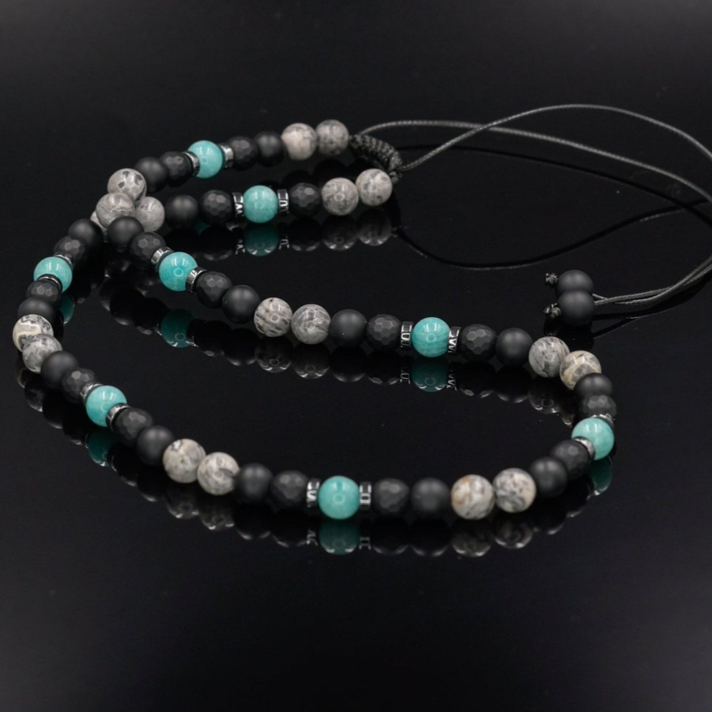 Men's Amazonite Necklace, Grey Jasper Black Onyx Adjustable Necklace, Gift for Men, Short Summer Necklace, Gemstone Necklace, Stone Necklace - Shamballa Necklace - Birthstone Necklace - Gemstone Necklace Men - Chakra Necklace - Macrame Necklace - Healing Necklace - Valinde