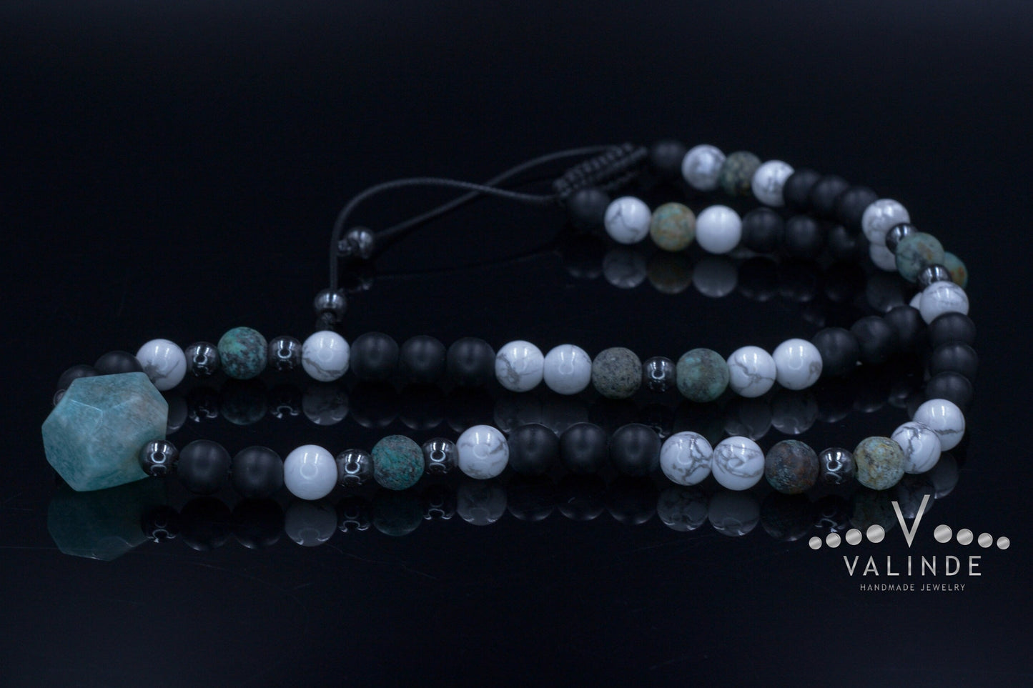Amazonite Bead Necklace - Men's African Turquoise & Howlite Necklace - Short Crystal Necklace - Gift for Men - Black Onyx Necklace for Men - Shamballa Necklace - Birthstone Necklace - Gemstone Necklace Men - Chakra Necklace - Yoga Necklace - Mantra Necklace -Macrame Necklace - Healing Necklace - Valinde