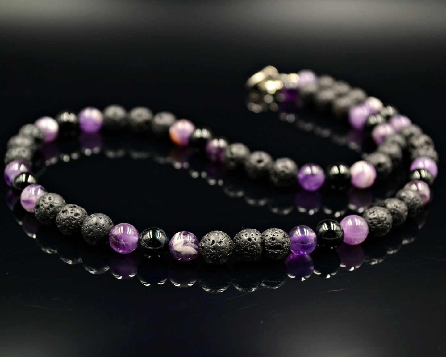 Men's Amethyst Beaded Necklace Lava Stone Necklace Crystal Necklace Gemstone Necklace Black Agate Necklace Choker Short Necklace Men's Gift - Shamballa Necklace - Birthstone Necklace - Gemstone Necklace Men - Chakra Necklace - Yoga Necklace - Mantra Necklace -Macrame Necklace - Healing Necklace - Valinde