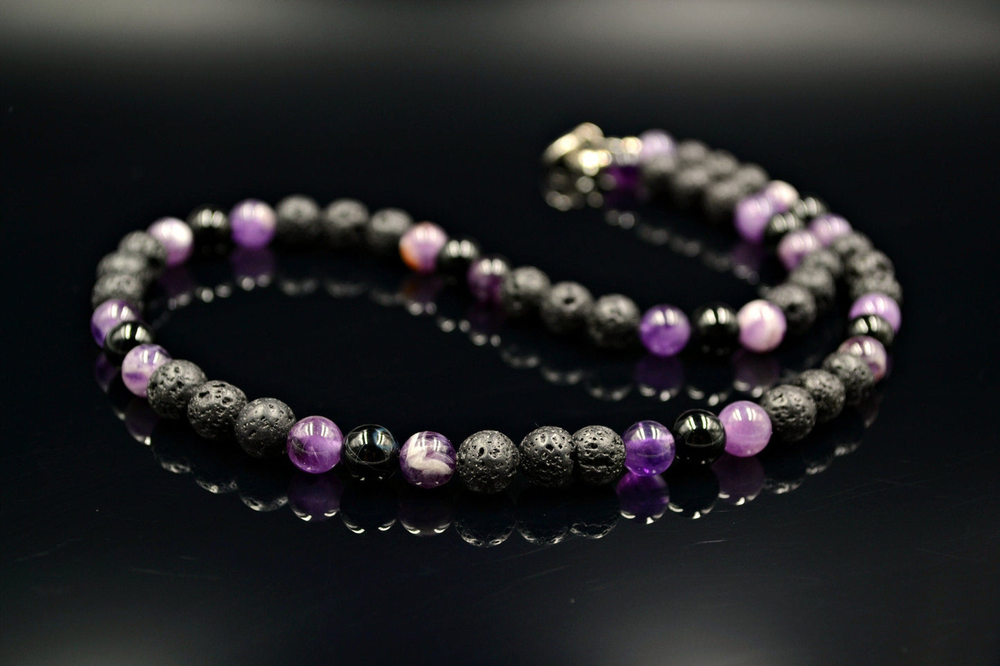 Men's Amethyst Beaded Necklace Lava Stone Necklace Crystal Necklace Gemstone Necklace Black Agate Necklace Choker Short Necklace Men's Gift - Shamballa Necklace - Birthstone Necklace - Gemstone Necklace Men - Chakra Necklace - Yoga Necklace - Mantra Necklace -Macrame Necklace - Healing Necklace - Valinde