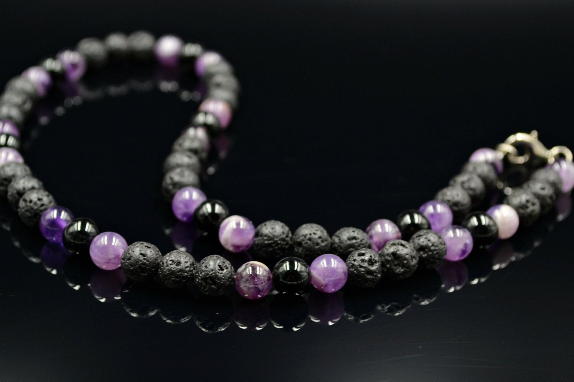 Men's Amethyst Beaded Necklace Lava Stone Necklace Crystal Necklace Gemstone Necklace Black Agate Necklace Choker Short Necklace Men's Gift - Shamballa Necklace - Birthstone Necklace - Gemstone Necklace Men - Chakra Necklace - Yoga Necklace - Mantra Necklace -Macrame Necklace  - Healing Necklace - Valinde