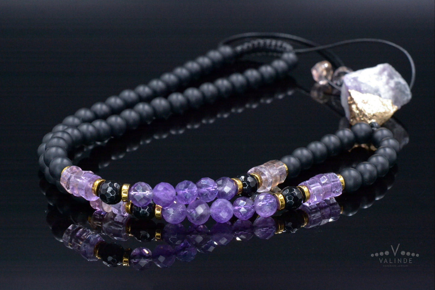 Ametrine Amethyst Crystal Necklace - Men's Raw Fluorite Pendant Necklace - Long Adjustable Necklace - Black Onyx Necklace - Gift for Men - Shamballa Necklace - Birthstone Necklace - Gemstone Necklace Men - Chakra Necklace - Macrame Necklace - Healing Necklace - Valinde