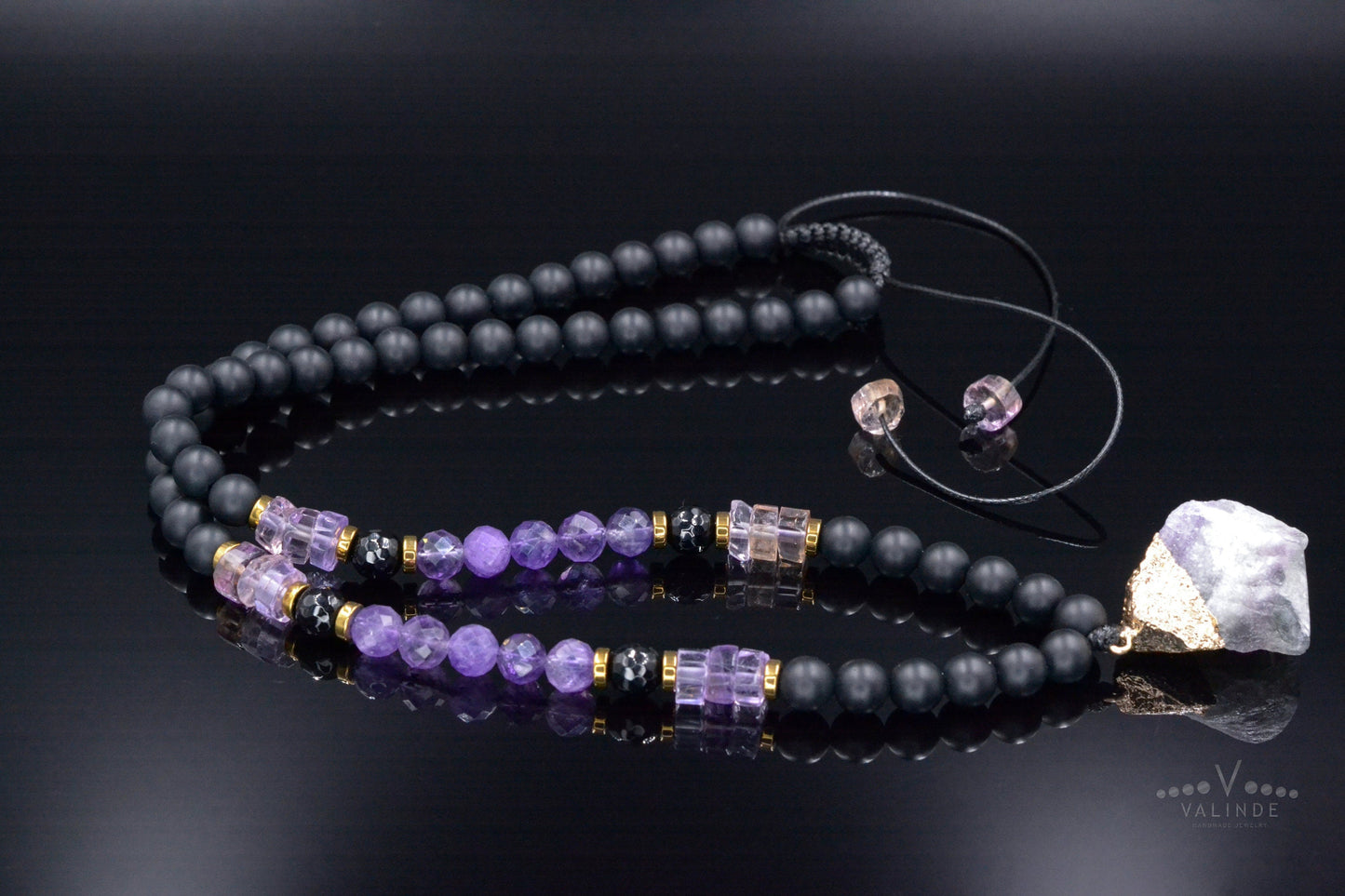 Ametrine Amethyst Crystal Necklace - Men's Raw Fluorite Pendant Necklace - Long Adjustable Necklace - Black Onyx Necklace - Gift for Men - Shamballa Necklace - Birthstone Necklace - Gemstone Necklace Men - Chakra Necklace - Macrame Necklace - Healing Necklace - Valinde