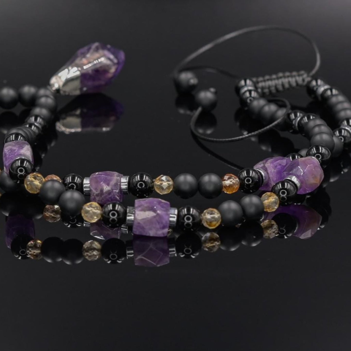 Amethyst Long Beaded Necklace, Men's Onyx Citrine Agate Hematite Necklace, Gift for Him, Adjustable Necklace, Pendant Necklace, Gift for Men - Valinde - Shamballa Necklace - Birthstone Necklace - Gemstone Necklace Men - Chakra Necklace - Macrame Necklace - Healing Necklace - Valinde